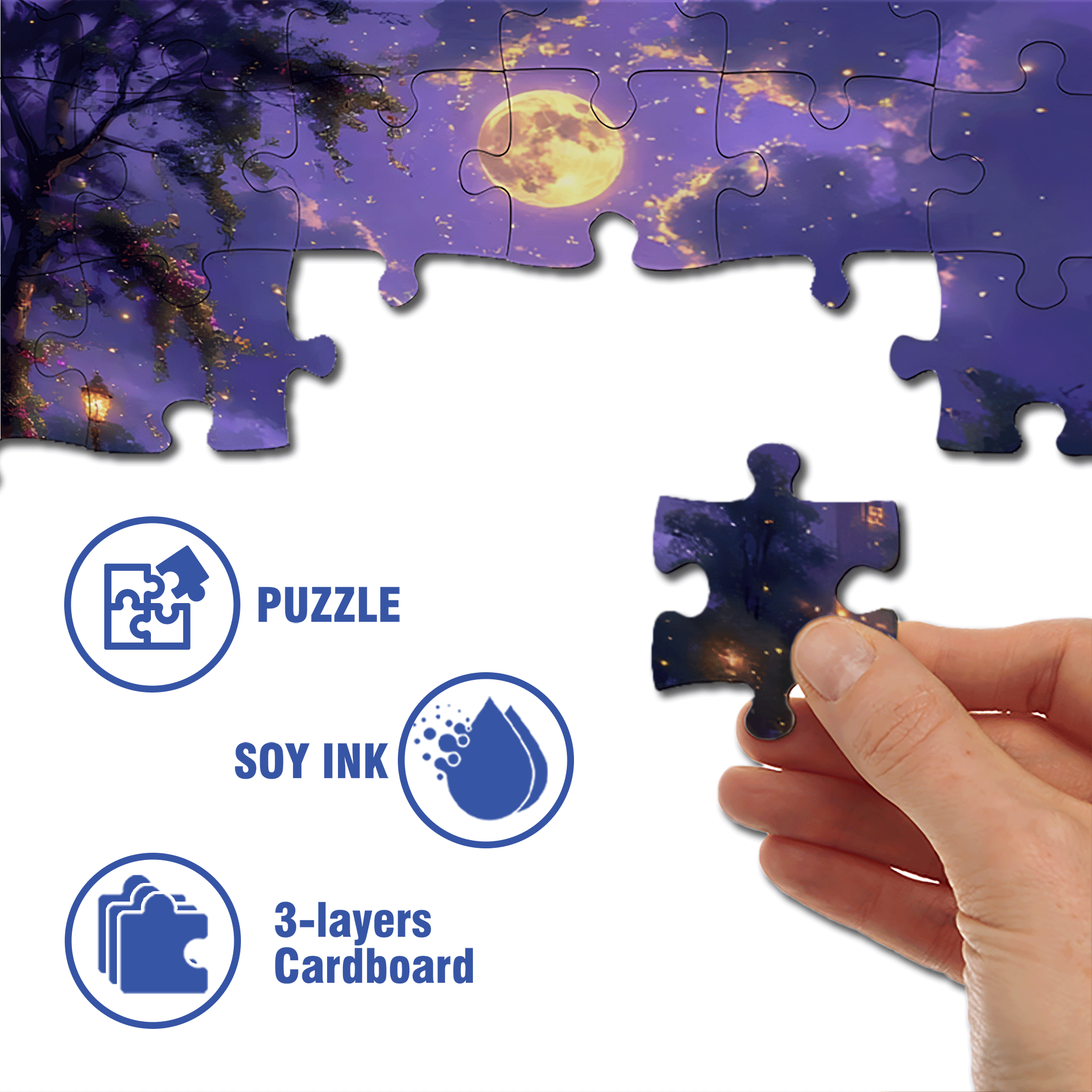 Moonlit Bridge and Fireflies 500pcs/1000pcs Jigsaw Puzzle, Scratch-Resistant, Interactive Family Game & Brain-Boosting DIY Decor, Perfect for Halloween, Christmas & New Year Gifts, Family Puzzle Game