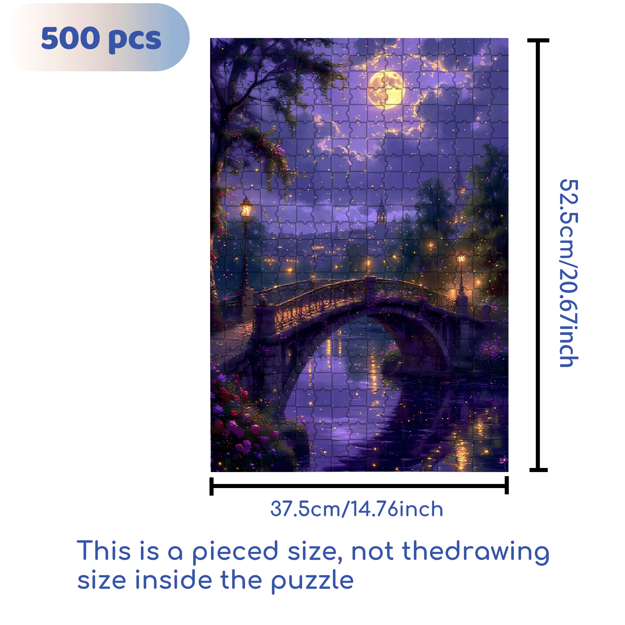 Moonlit Bridge and Fireflies 500pcs/1000pcs Jigsaw Puzzle, Scratch-Resistant, Interactive Family Game & Brain-Boosting DIY Decor, Perfect for Halloween, Christmas & New Year Gifts, Family Puzzle Game