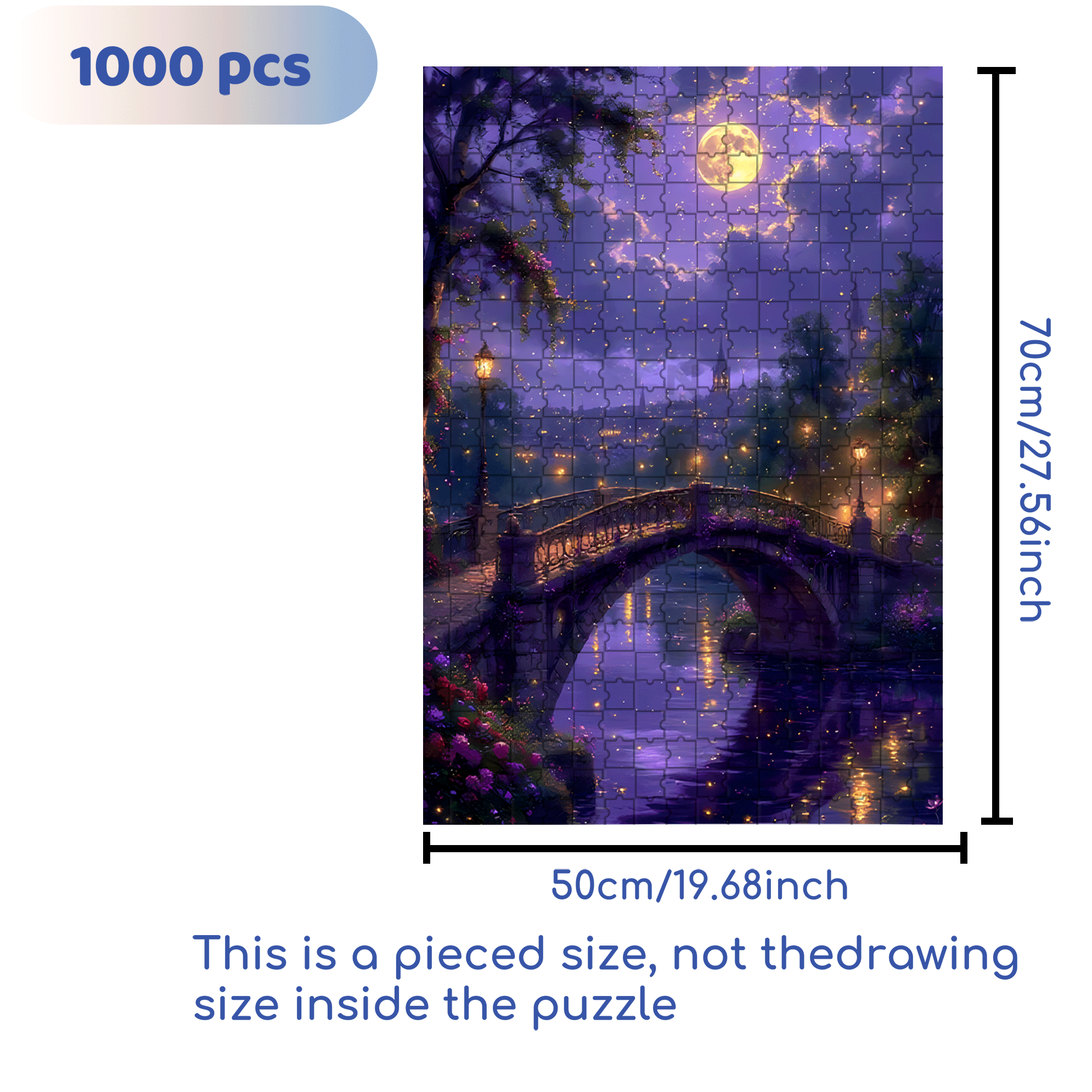 Moonlit Bridge and Fireflies 500pcs/1000pcs Jigsaw Puzzle, Scratch-Resistant, Interactive Family Game & Brain-Boosting DIY Decor, Perfect for Halloween, Christmas & New Year Gifts, Family Puzzle Game