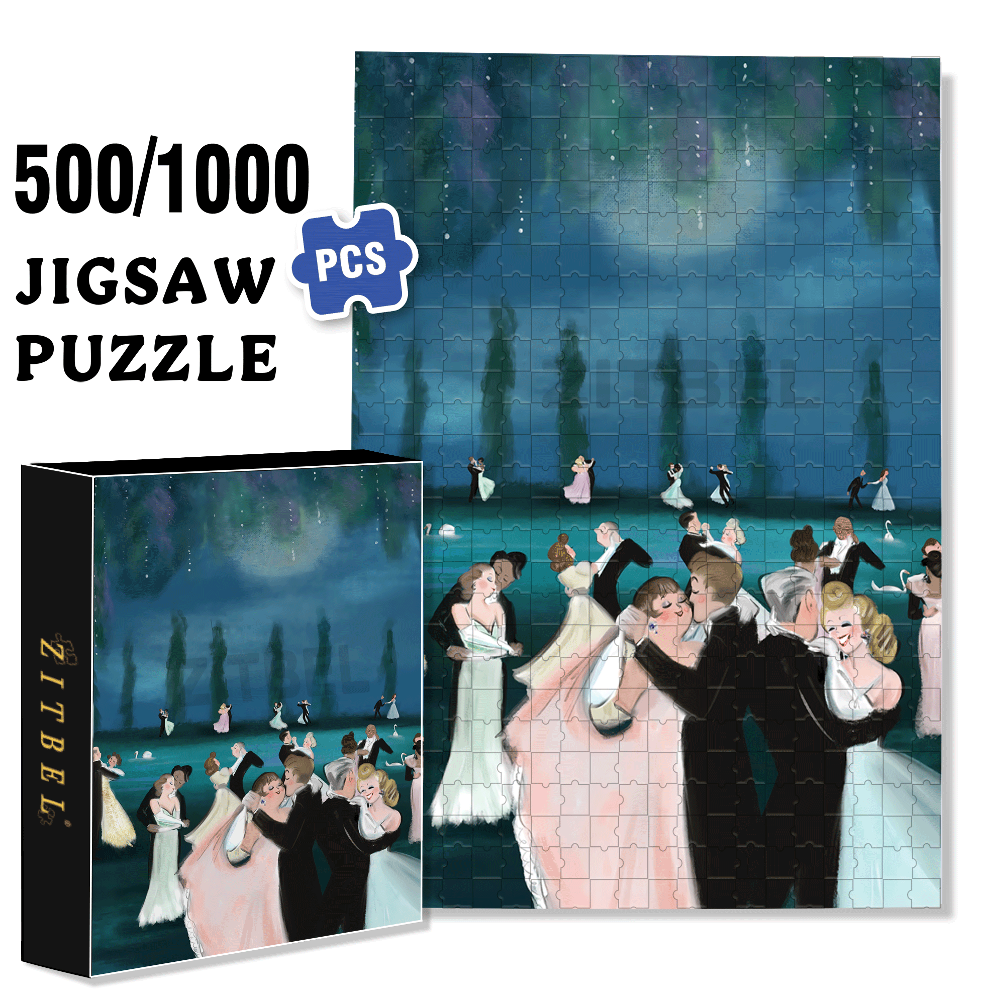 Moonlit Dance 500pcs/1000pcs Jigsaw Puzzle, Scratch-Resistant, Interactive Family Game & Brain-Boosting DIY Decor, Perfect for Halloween, Christmas & New Year Gifts, Family Puzzle Game
