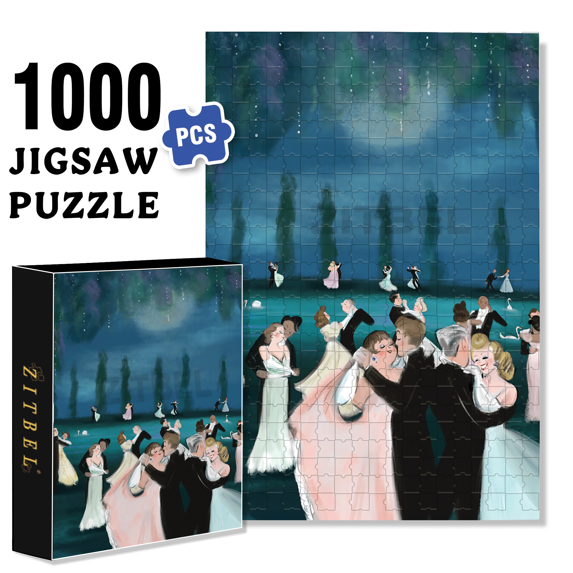 Moonlit Dance 500pcs/1000pcs Jigsaw Puzzle, Scratch-Resistant, Interactive Family Game & Brain-Boosting DIY Decor, Perfect for Halloween, Christmas & New Year Gifts, Family Puzzle Game