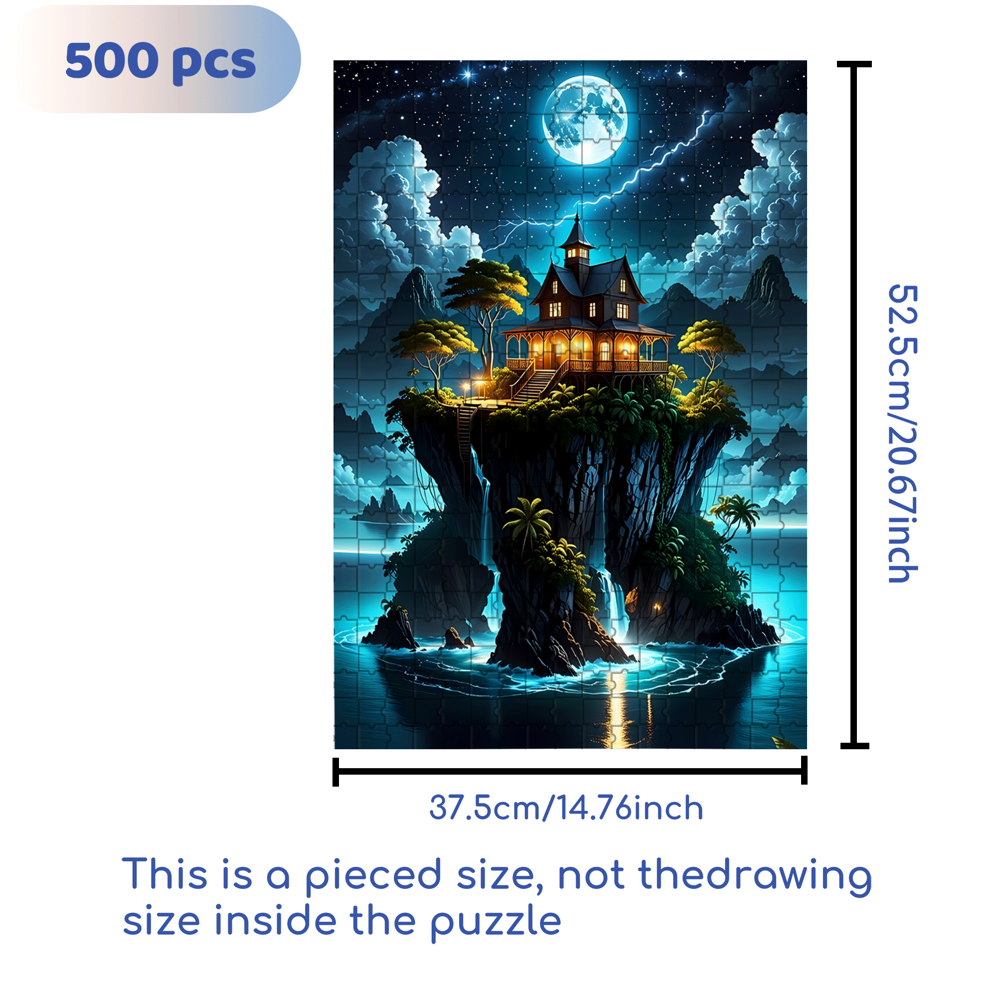 Moonlit Island 500pcs/1000pcs Jigsaw Puzzle, Scratch-Resistant, Interactive Family Game & Brain-Boosting DIY Decor, Perfect for Halloween, Christmas & New Year Gifts, Family Puzzle Game
