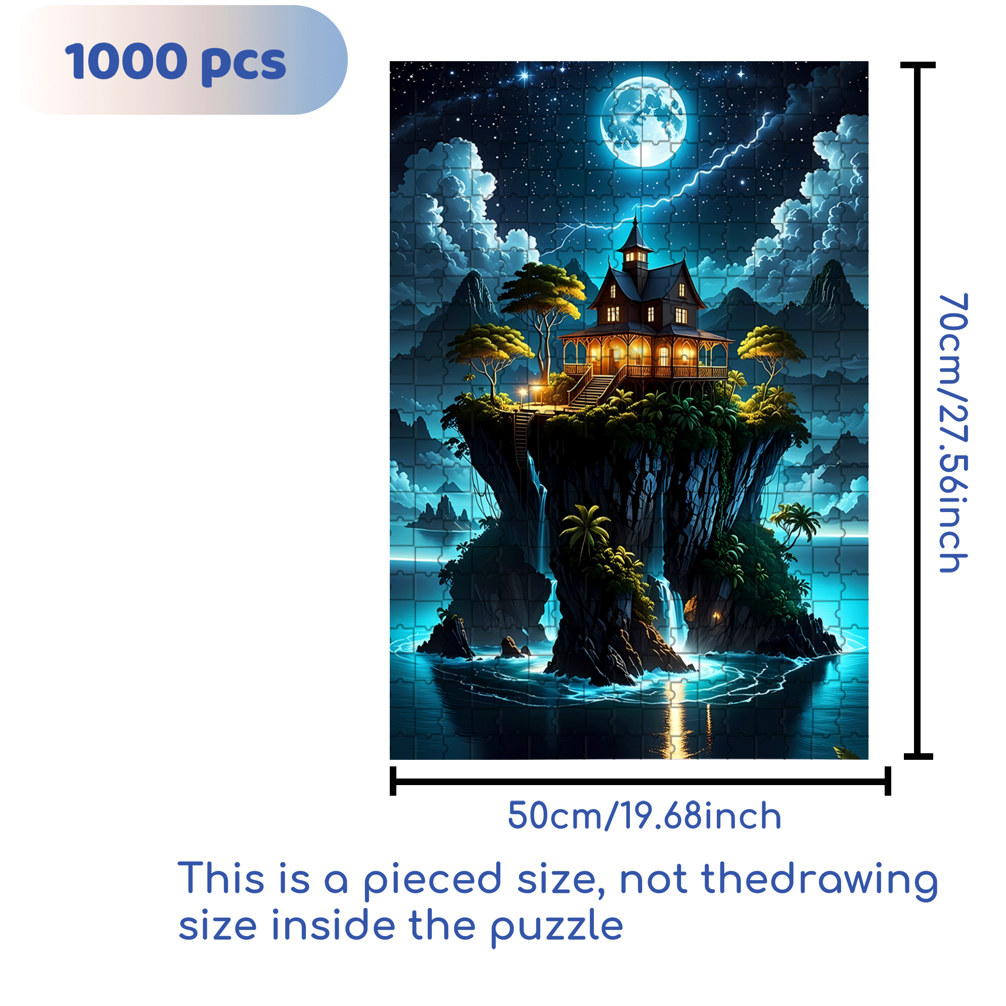Moonlit Island 500pcs/1000pcs Jigsaw Puzzle, Scratch-Resistant, Interactive Family Game & Brain-Boosting DIY Decor, Perfect for Halloween, Christmas & New Year Gifts, Family Puzzle Game
