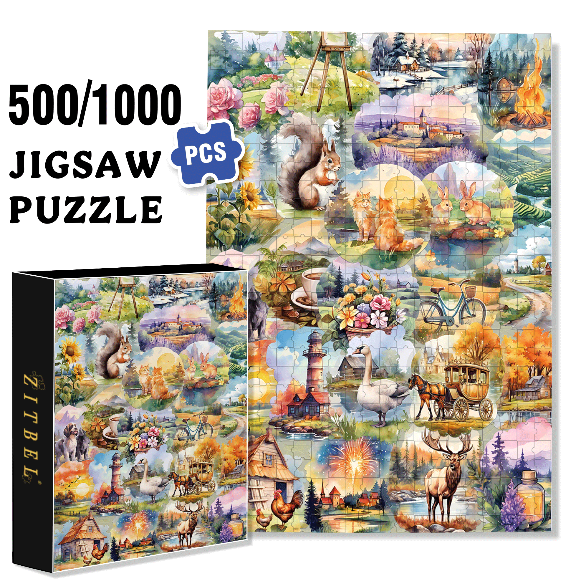 My Countryside 500pcs/1000pcs Jigsaw Puzzle, Scratch-Resistant, Interactive Family Game & Brain-Boosting DIY Decor, Perfect for Halloween, Christmas & New Year Gifts, Family Puzzle Game