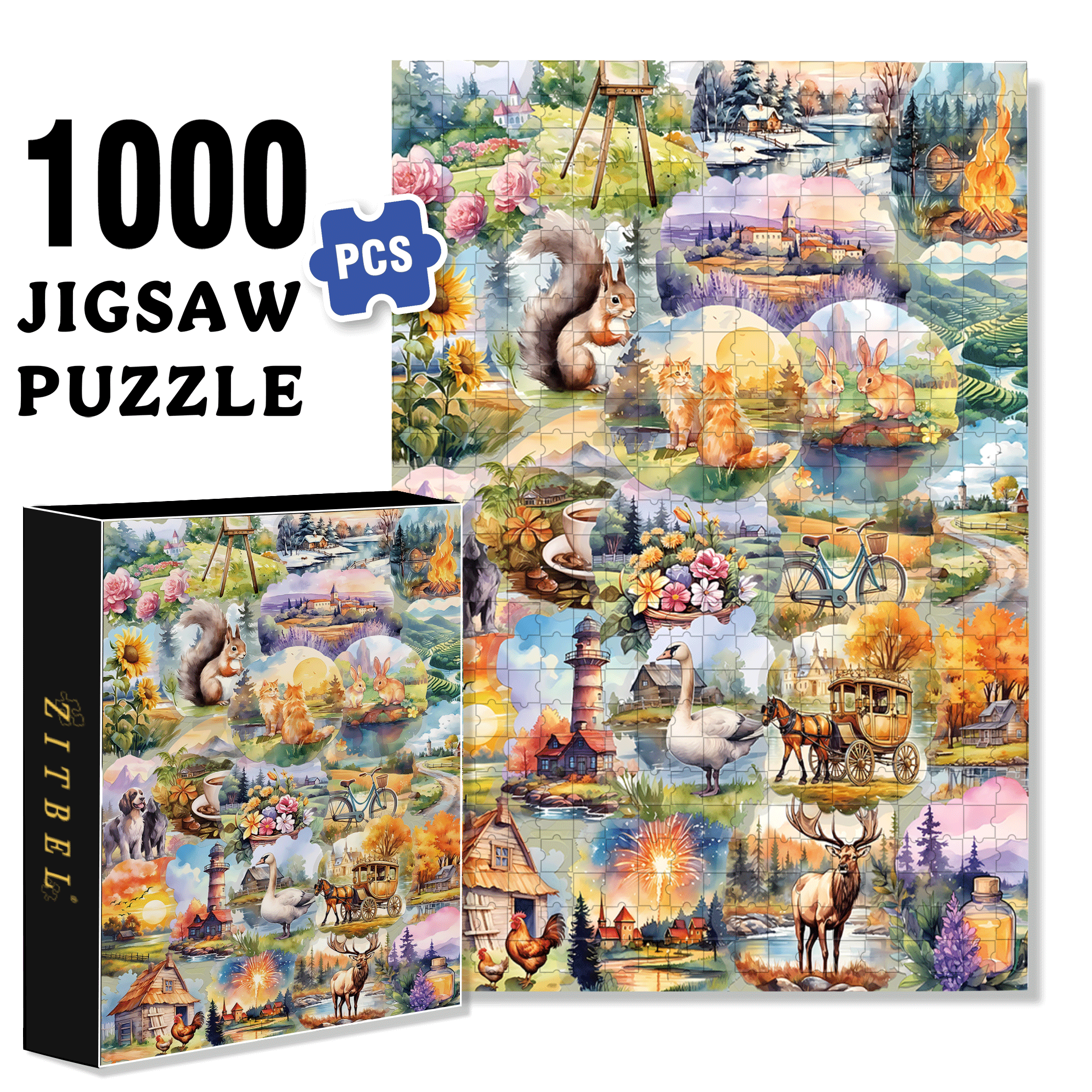 My Countryside 500pcs/1000pcs Jigsaw Puzzle, Scratch-Resistant, Interactive Family Game & Brain-Boosting DIY Decor, Perfect for Halloween, Christmas & New Year Gifts, Family Puzzle Game