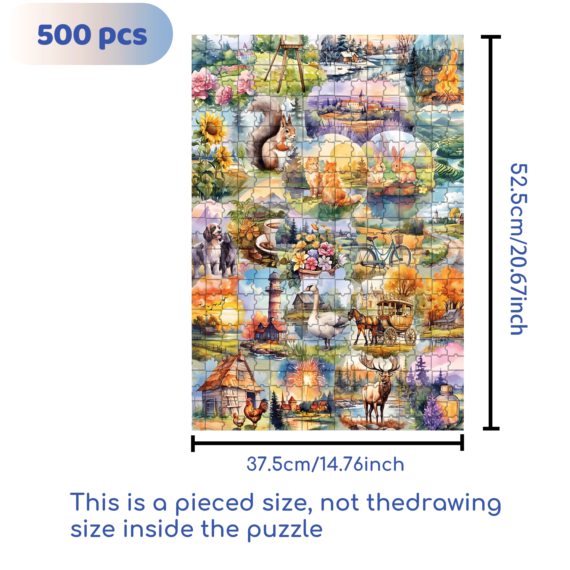 My Countryside 500pcs/1000pcs Jigsaw Puzzle, Scratch-Resistant, Interactive Family Game & Brain-Boosting DIY Decor, Perfect for Halloween, Christmas & New Year Gifts, Family Puzzle Game