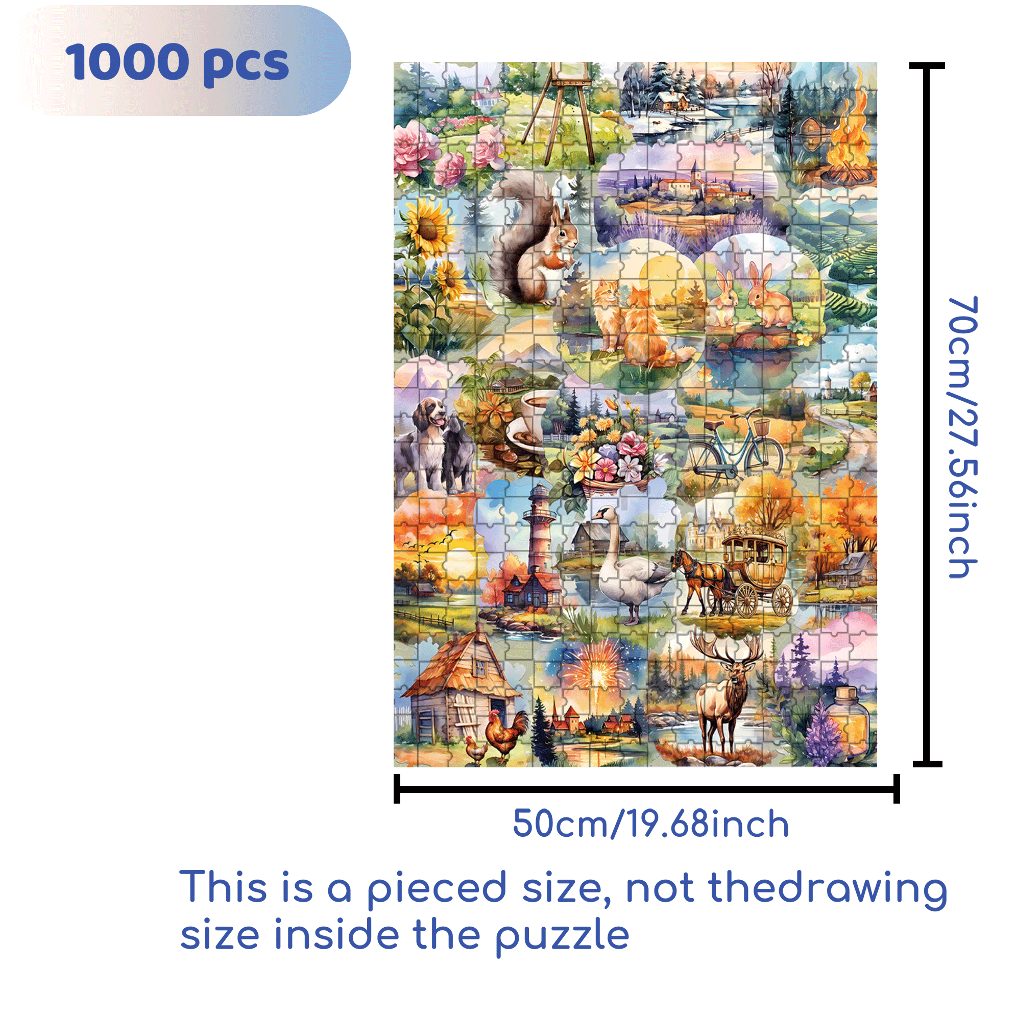My Countryside 500pcs/1000pcs Jigsaw Puzzle, Scratch-Resistant, Interactive Family Game & Brain-Boosting DIY Decor, Perfect for Halloween, Christmas & New Year Gifts, Family Puzzle Game