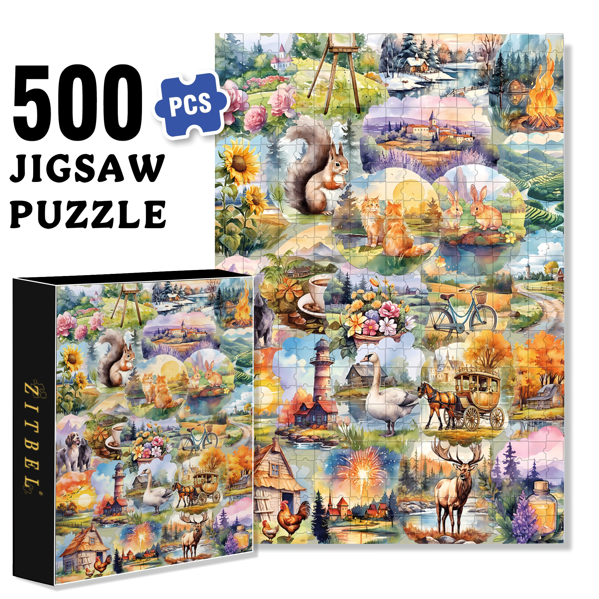 My Countryside 500pcs/1000pcs Jigsaw Puzzle, Scratch-Resistant, Interactive Family Game & Brain-Boosting DIY Decor, Perfect for Halloween, Christmas & New Year Gifts, Family Puzzle Game