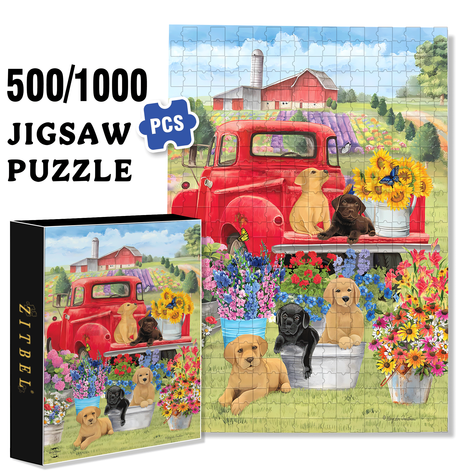Outdoor Spring Day Puppies For Spring 500pcs/1000pcs Jigsaw Puzzle, Scratch-Resistant, Interactive Family Game & Brain-Boosting DIY Decor, Perfect for Halloween, Christmas & New Year Gifts, Family Puzzle Game