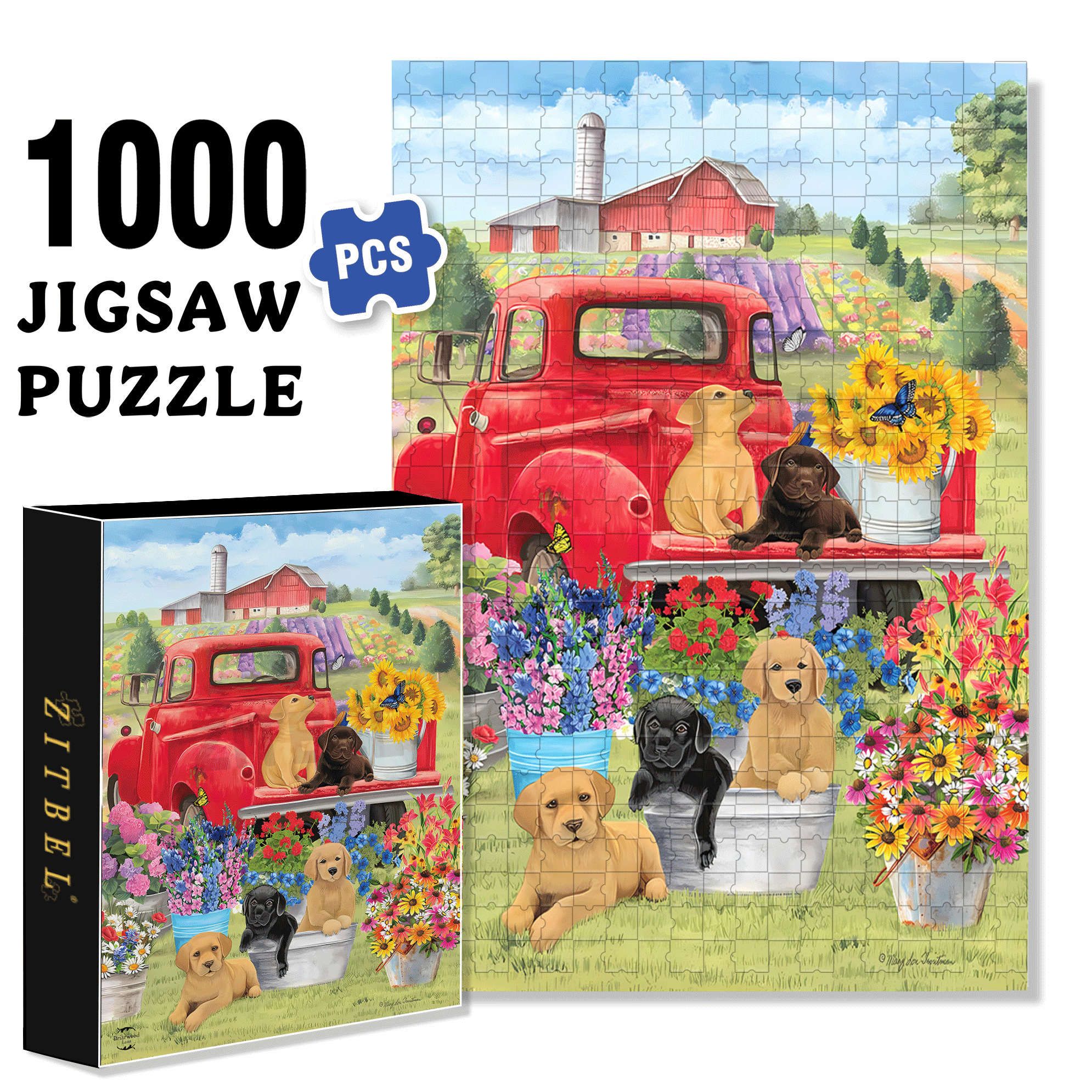 Outdoor Spring Day Puppies For Spring 500pcs/1000pcs Jigsaw Puzzle, Scratch-Resistant, Interactive Family Game & Brain-Boosting DIY Decor, Perfect for Halloween, Christmas & New Year Gifts, Family Puzzle Game