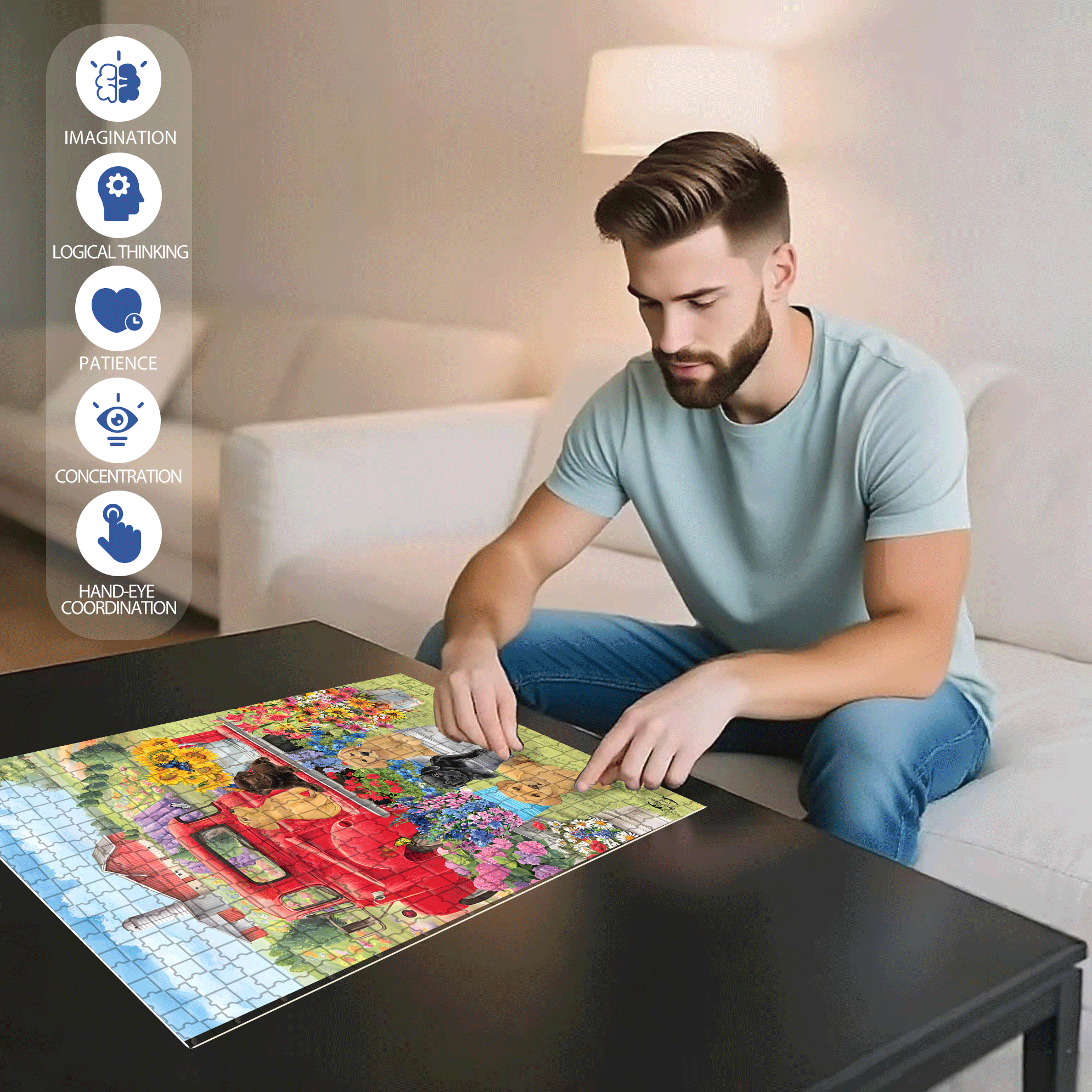 Outdoor Spring Day Puppies For Spring 500pcs/1000pcs Jigsaw Puzzle, Scratch-Resistant, Interactive Family Game & Brain-Boosting DIY Decor, Perfect for Halloween, Christmas & New Year Gifts, Family Puzzle Game
