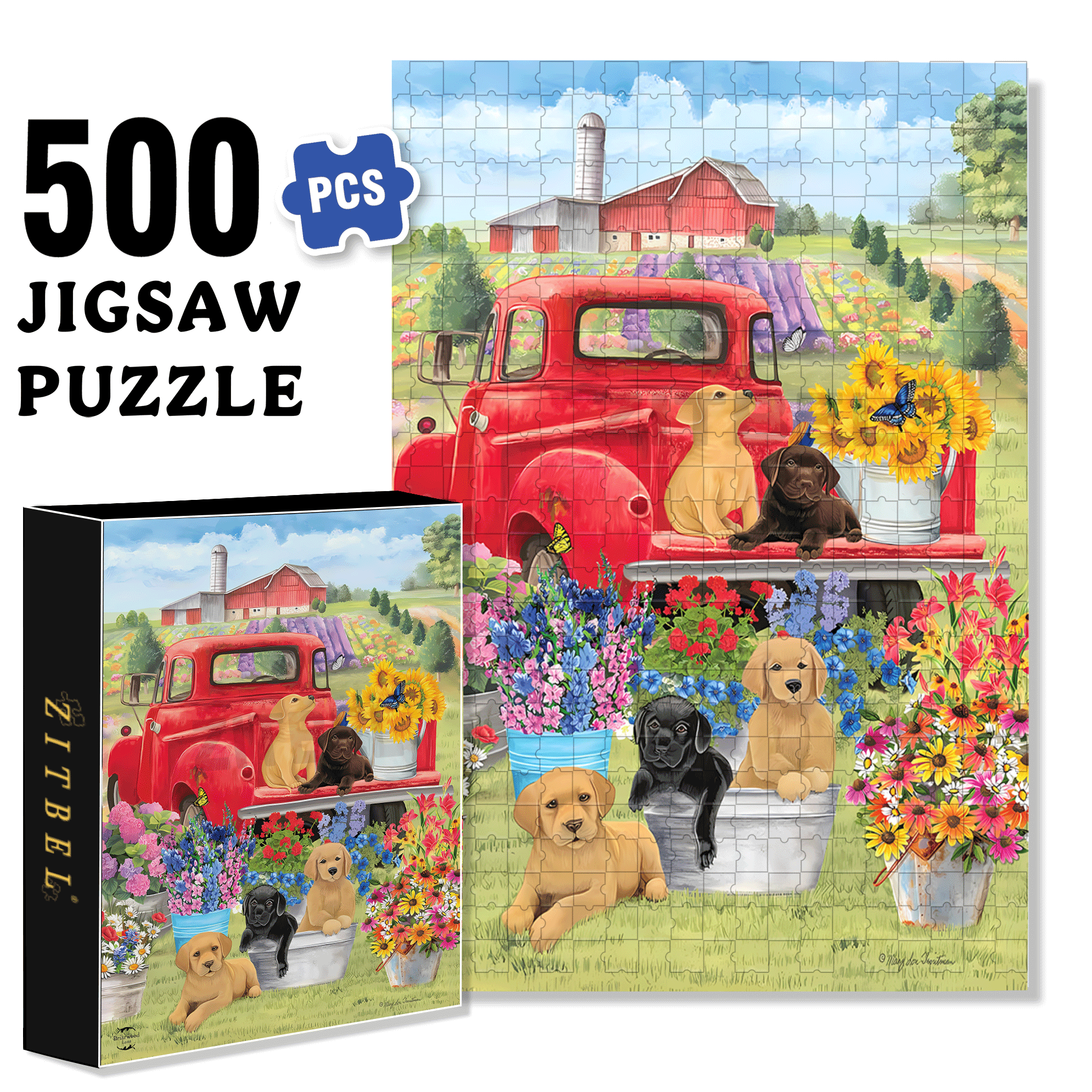 Outdoor Spring Day Puppies For Spring 500pcs/1000pcs Jigsaw Puzzle, Scratch-Resistant, Interactive Family Game & Brain-Boosting DIY Decor, Perfect for Halloween, Christmas & New Year Gifts, Family Puzzle Game