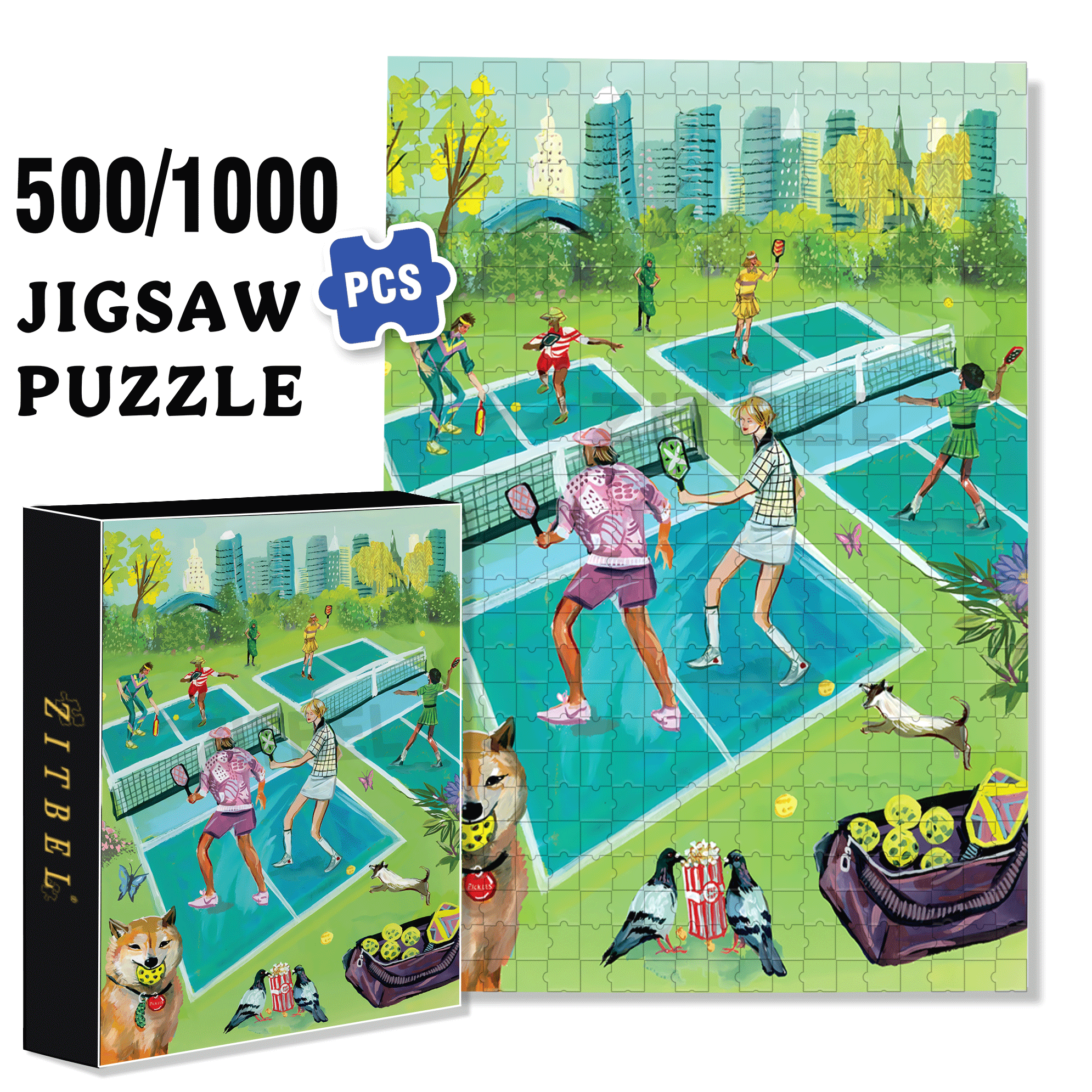 Pickleball 500pcs/1000pcs Jigsaw Puzzle, Scratch-Resistant, Interactive Family Game & Brain-Boosting DIY Decor, Perfect for Halloween, Christmas & New Year Gifts, Family Puzzle Game