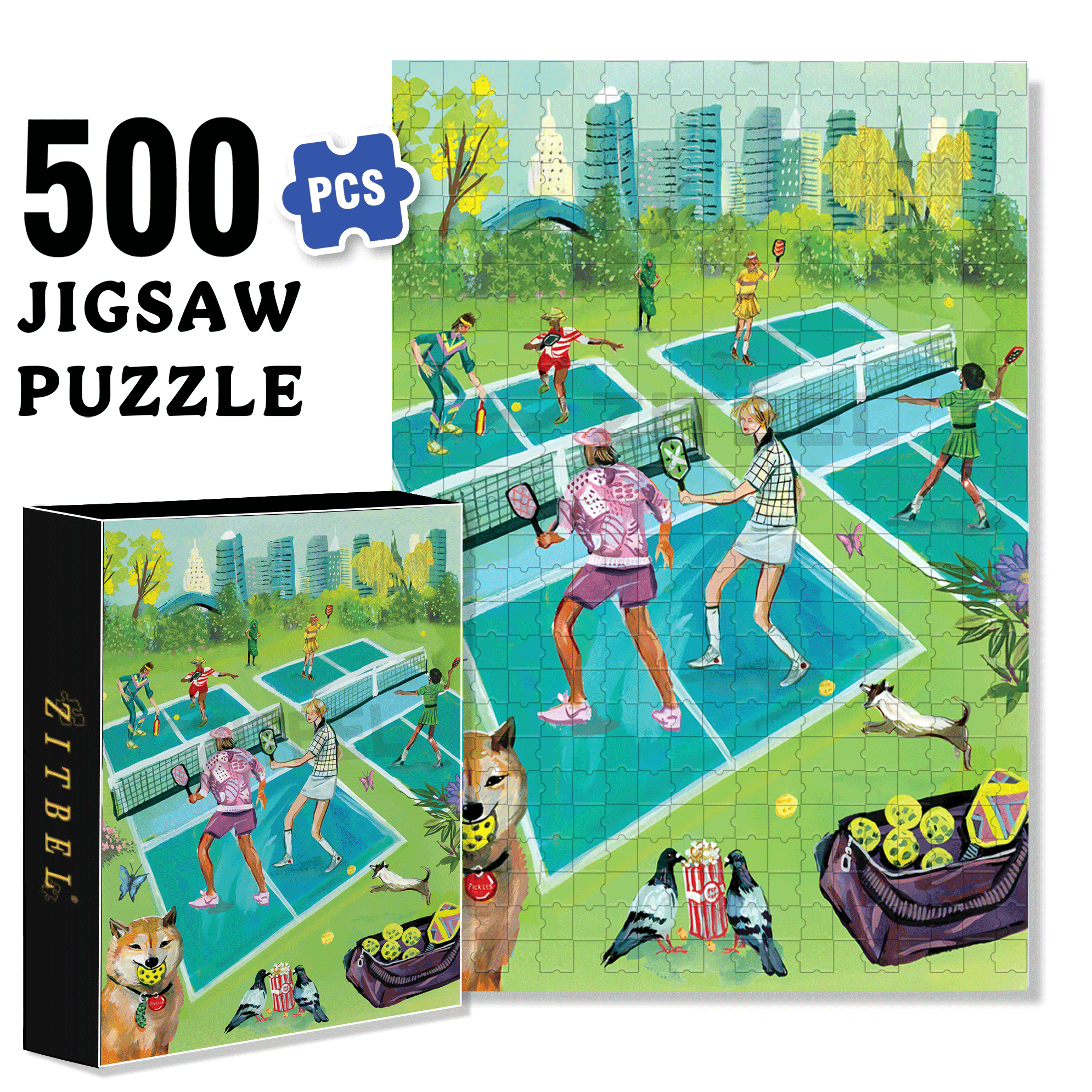 Pickleball 500pcs/1000pcs Jigsaw Puzzle, Scratch-Resistant, Interactive Family Game & Brain-Boosting DIY Decor, Perfect for Halloween, Christmas & New Year Gifts, Family Puzzle Game