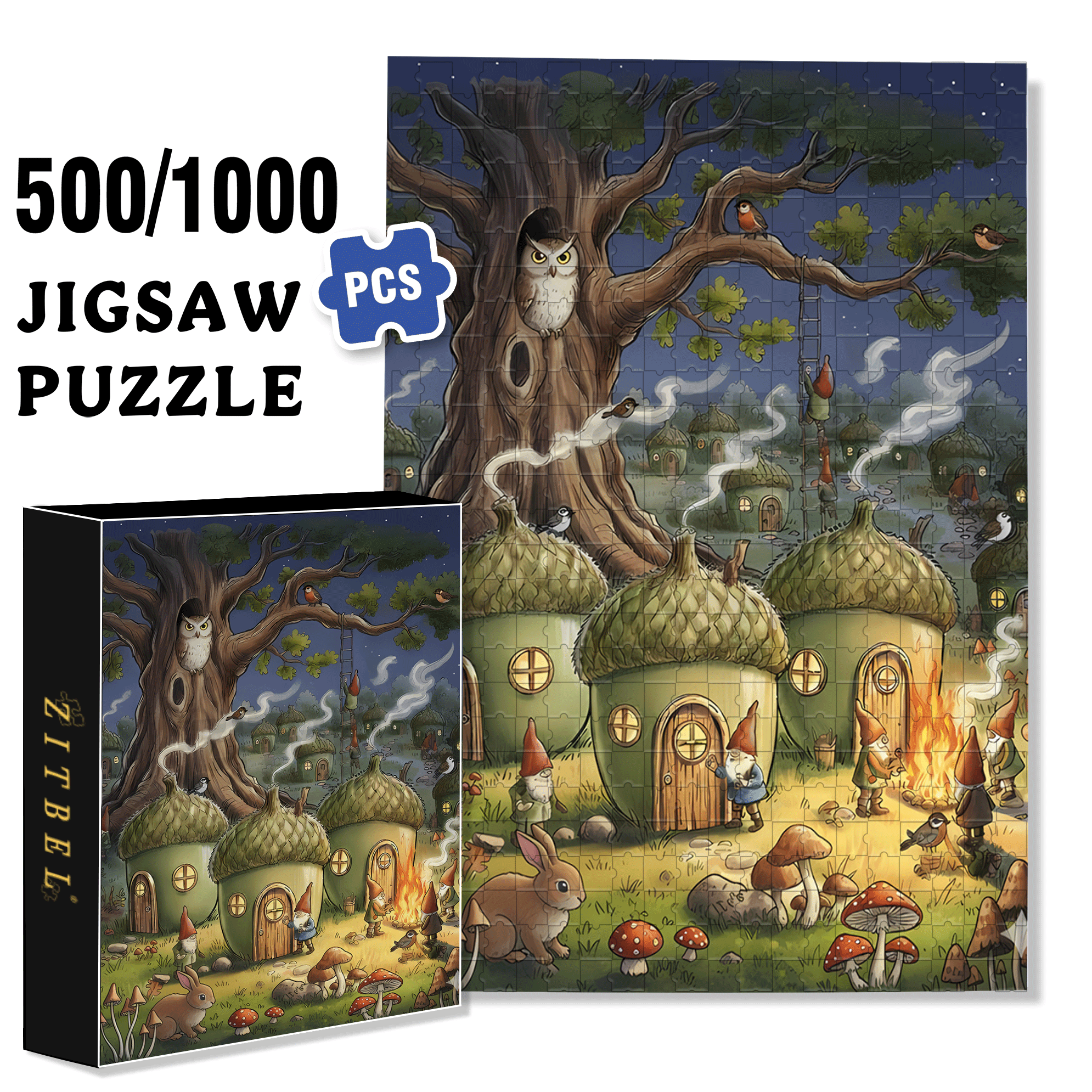 Pinecone Village 500pcs/1000pcs Jigsaw Puzzle, Scratch-Resistant, Interactive Family Game & Brain-Boosting DIY Decor, Perfect for Halloween, Christmas & New Year Gifts, Family Puzzle Game