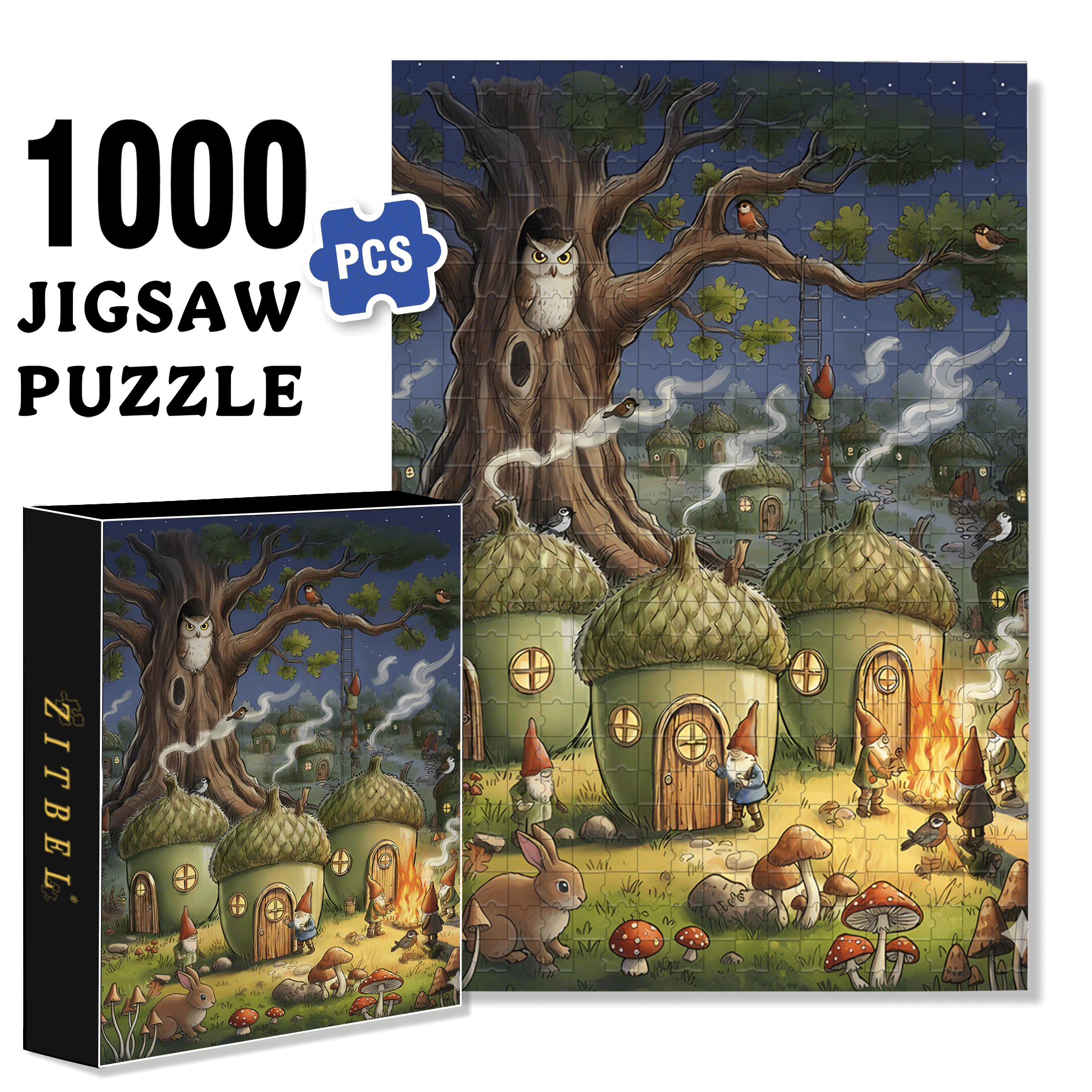 Pinecone Village 500pcs/1000pcs Jigsaw Puzzle, Scratch-Resistant, Interactive Family Game & Brain-Boosting DIY Decor, Perfect for Halloween, Christmas & New Year Gifts, Family Puzzle Game