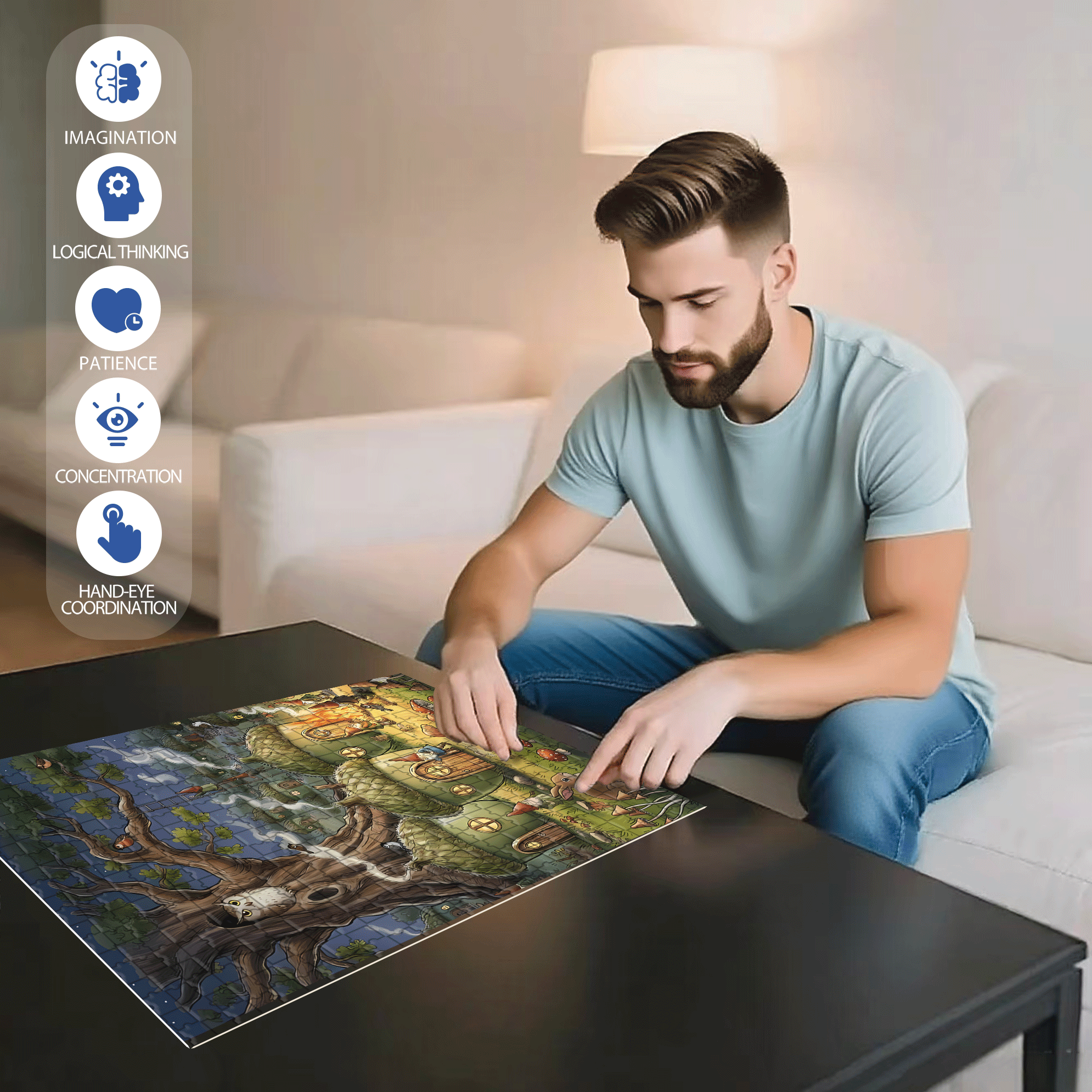 Pinecone Village 500pcs/1000pcs Jigsaw Puzzle, Scratch-Resistant, Interactive Family Game & Brain-Boosting DIY Decor, Perfect for Halloween, Christmas & New Year Gifts, Family Puzzle Game