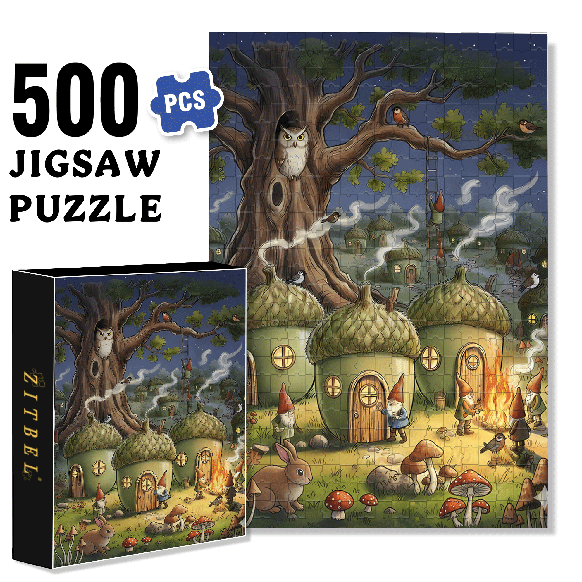 Pinecone Village 500pcs/1000pcs Jigsaw Puzzle, Scratch-Resistant, Interactive Family Game & Brain-Boosting DIY Decor, Perfect for Halloween, Christmas & New Year Gifts, Family Puzzle Game