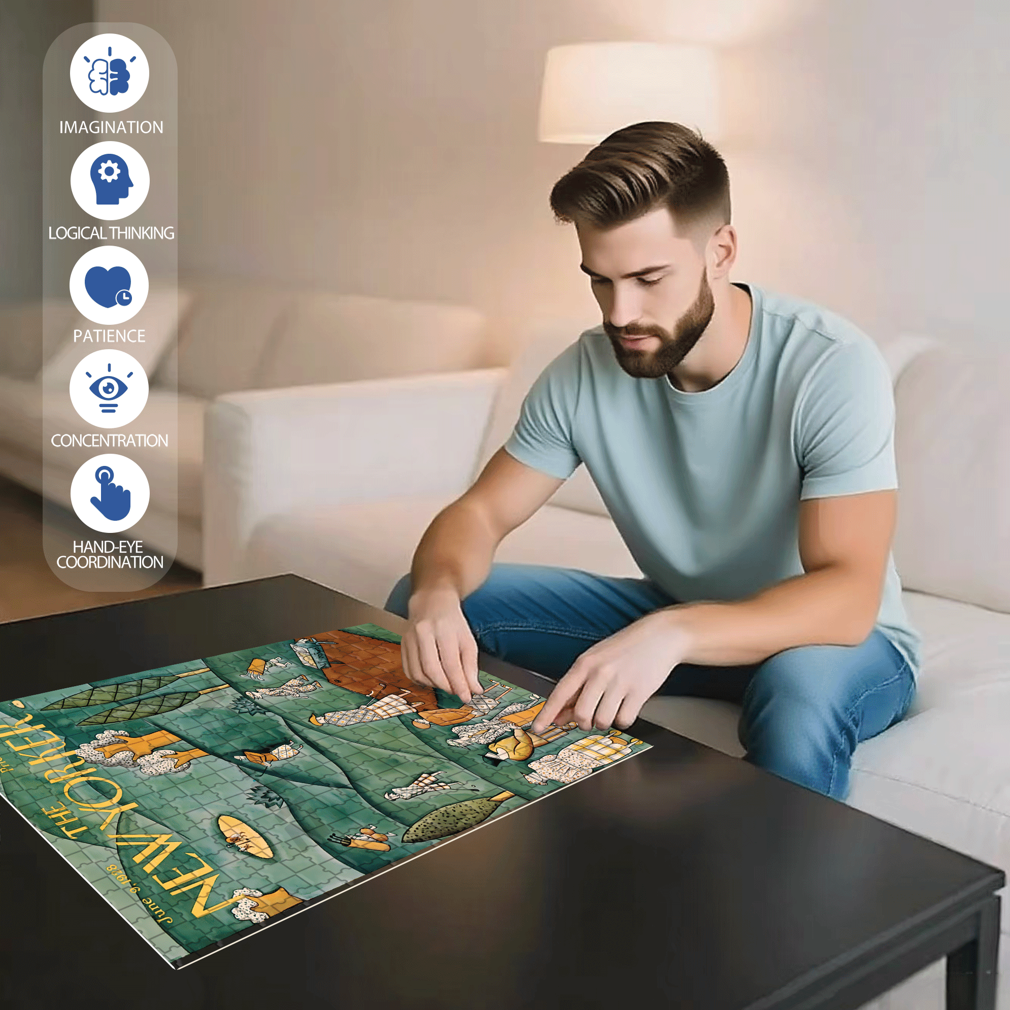 Play-through Queue 500pcs/1000pcs Jigsaw Puzzle, Scratch-Resistant, Interactive Family Game & Brain-Boosting DIY Decor, Perfect for Halloween, Christmas & New Year Gifts, Family Puzzle Game