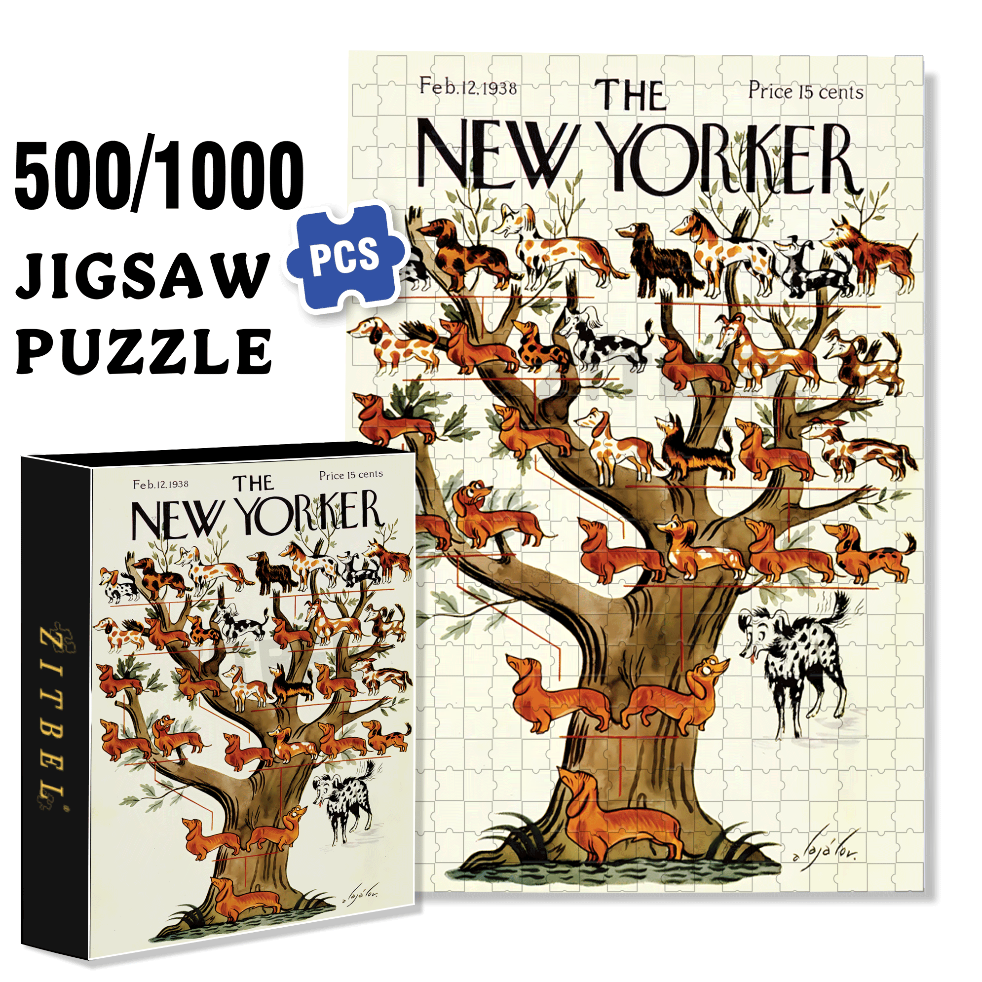 Purebred Mutts 500pcs/1000pcs Jigsaw Puzzle, Scratch-Resistant, Interactive Family Game & Brain-Boosting DIY Decor, Perfect for Halloween, Christmas & New Year Gifts, Family Puzzle Game