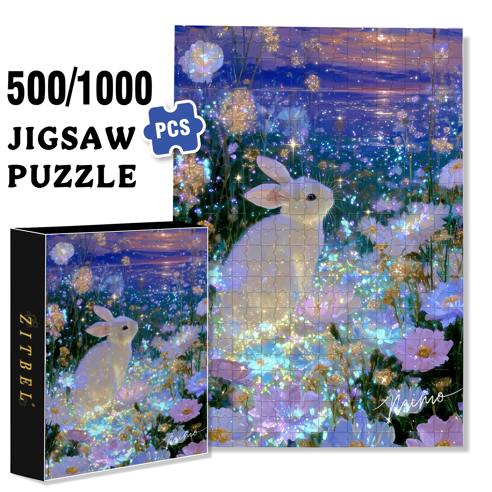 Sea of ??Flowers and Moon Rabbit 500pcs/1000pcs Jigsaw Puzzle, Scratch-Resistant, Interactive Family Game & Brain-Boosting DIY Decor, Perfect for Halloween, Christmas & New Year Gifts, Family Puzzle Game
