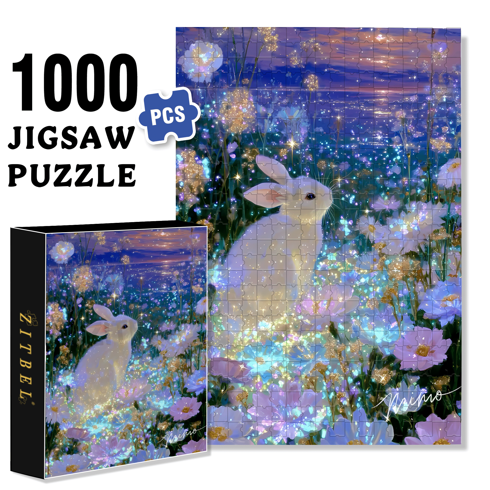 Sea of ??Flowers and Moon Rabbit 500pcs/1000pcs Jigsaw Puzzle, Scratch-Resistant, Interactive Family Game & Brain-Boosting DIY Decor, Perfect for Halloween, Christmas & New Year Gifts, Family Puzzle Game