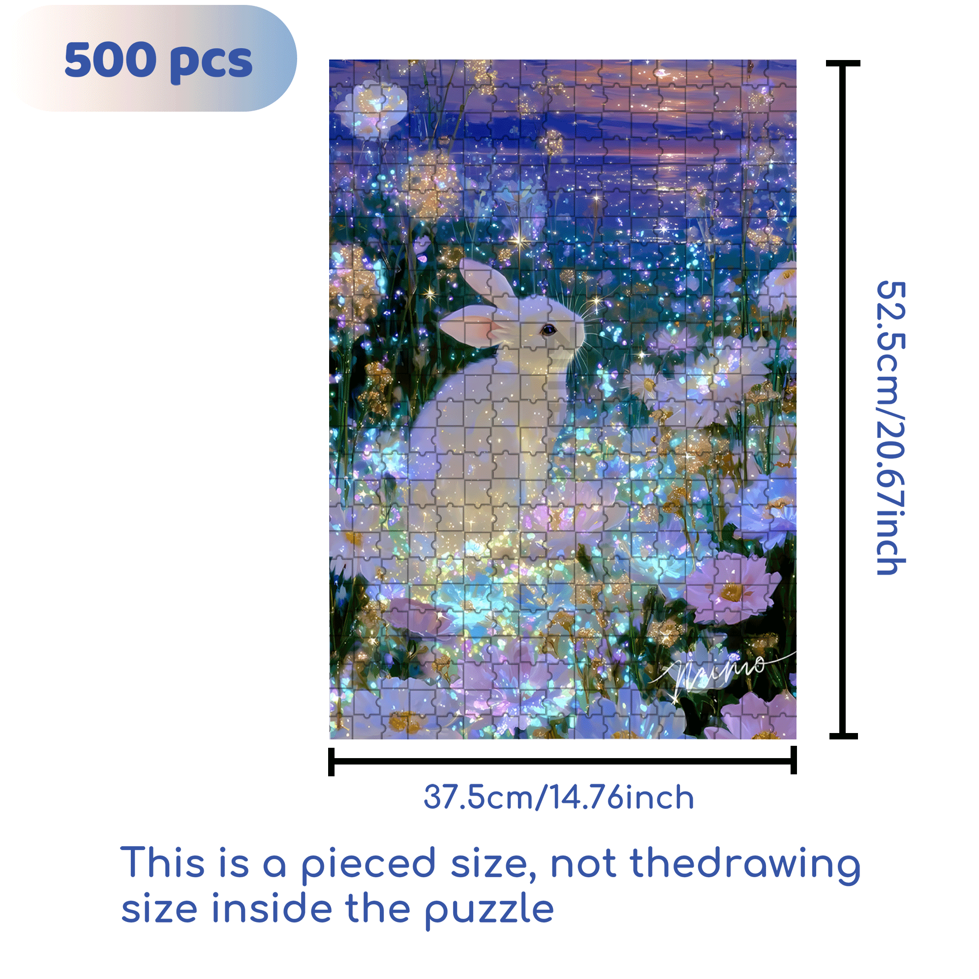 Sea of ??Flowers and Moon Rabbit 500pcs/1000pcs Jigsaw Puzzle, Scratch-Resistant, Interactive Family Game & Brain-Boosting DIY Decor, Perfect for Halloween, Christmas & New Year Gifts, Family Puzzle Game