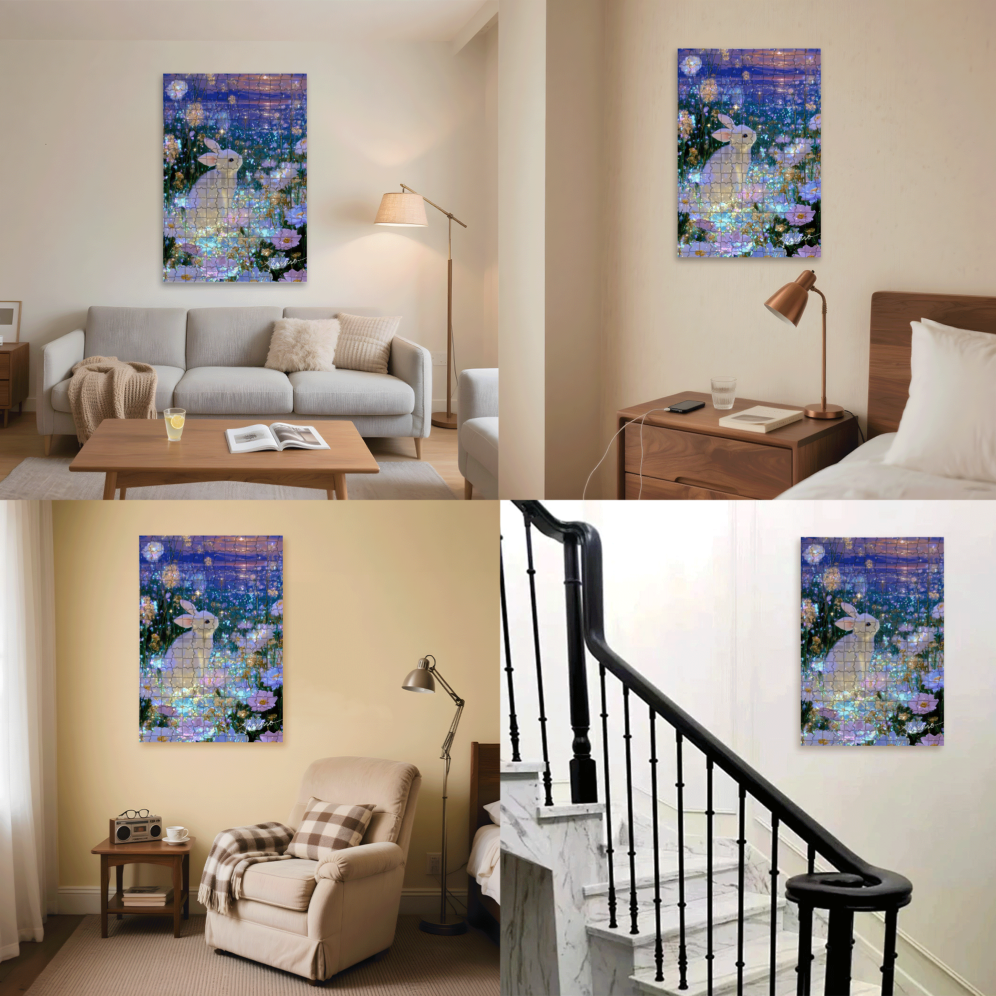 Sea of ??Flowers and Moon Rabbit 500pcs/1000pcs Jigsaw Puzzle, Scratch-Resistant, Interactive Family Game & Brain-Boosting DIY Decor, Perfect for Halloween, Christmas & New Year Gifts, Family Puzzle Game