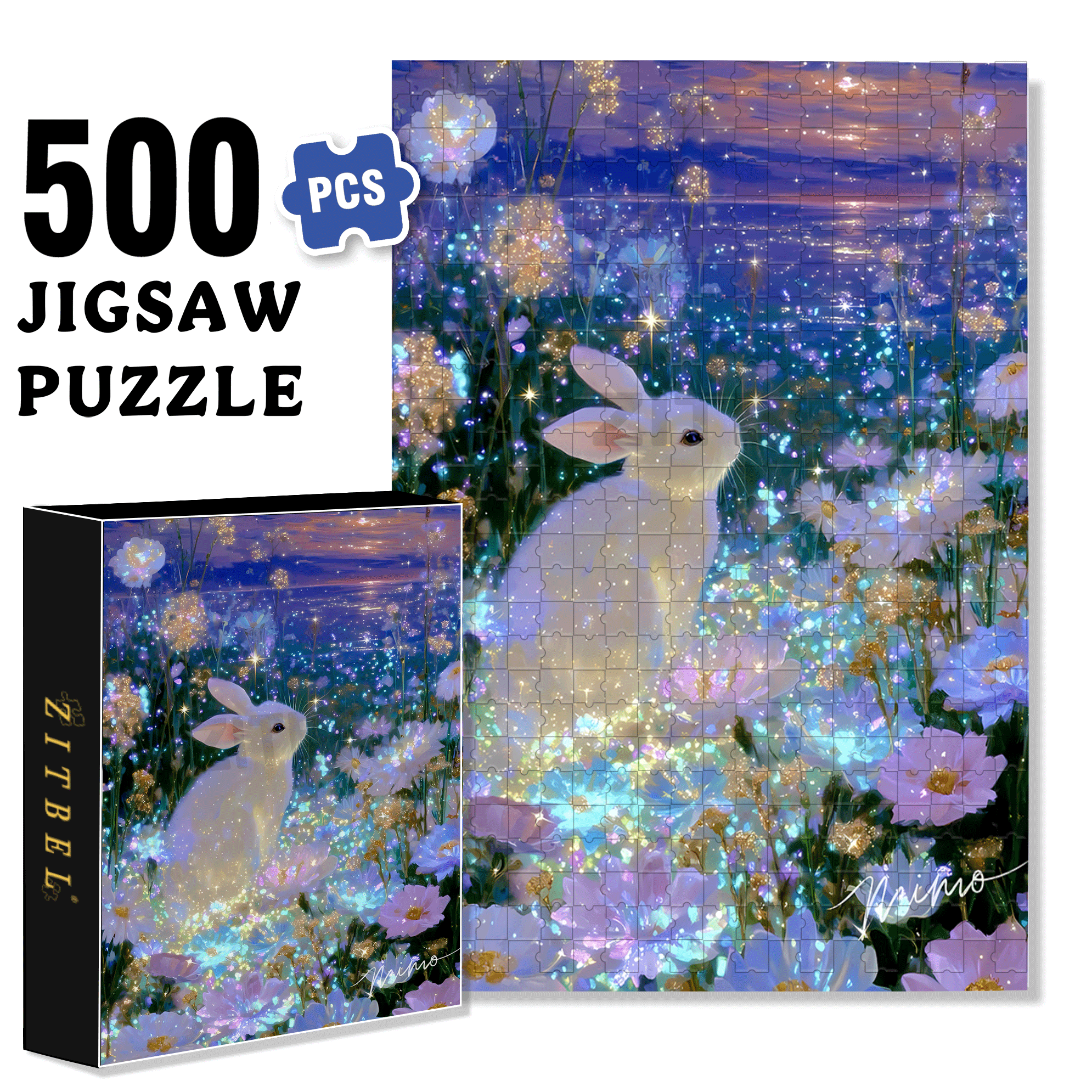Sea of ??Flowers and Moon Rabbit 500pcs/1000pcs Jigsaw Puzzle, Scratch-Resistant, Interactive Family Game & Brain-Boosting DIY Decor, Perfect for Halloween, Christmas & New Year Gifts, Family Puzzle Game