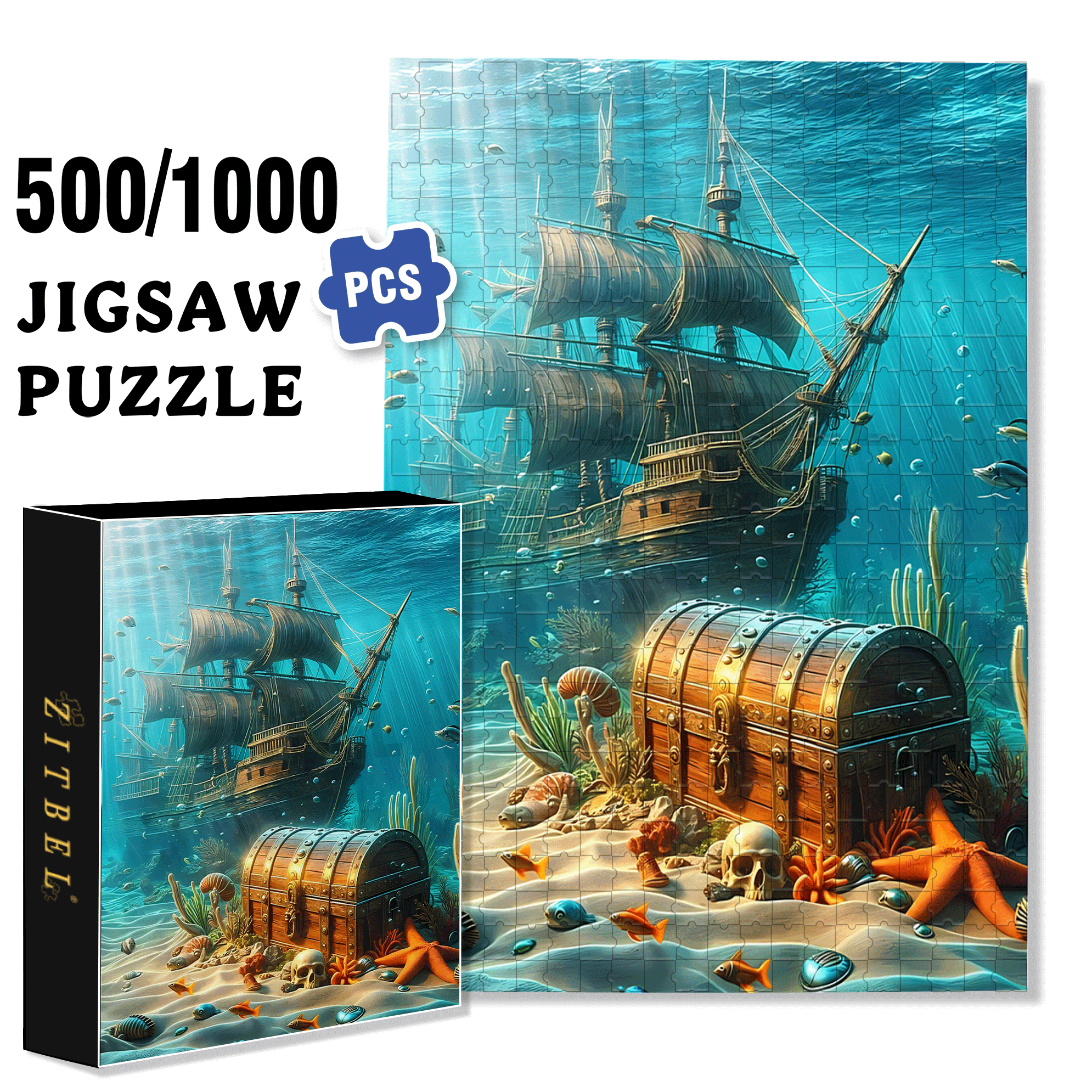 Sleeping Atlantic 500pcs/1000pcs Jigsaw Puzzle, Scratch-Resistant, Interactive Family Game & Brain-Boosting DIY Decor, Perfect for Halloween, Christmas & New Year Gifts, Family Puzzle Game