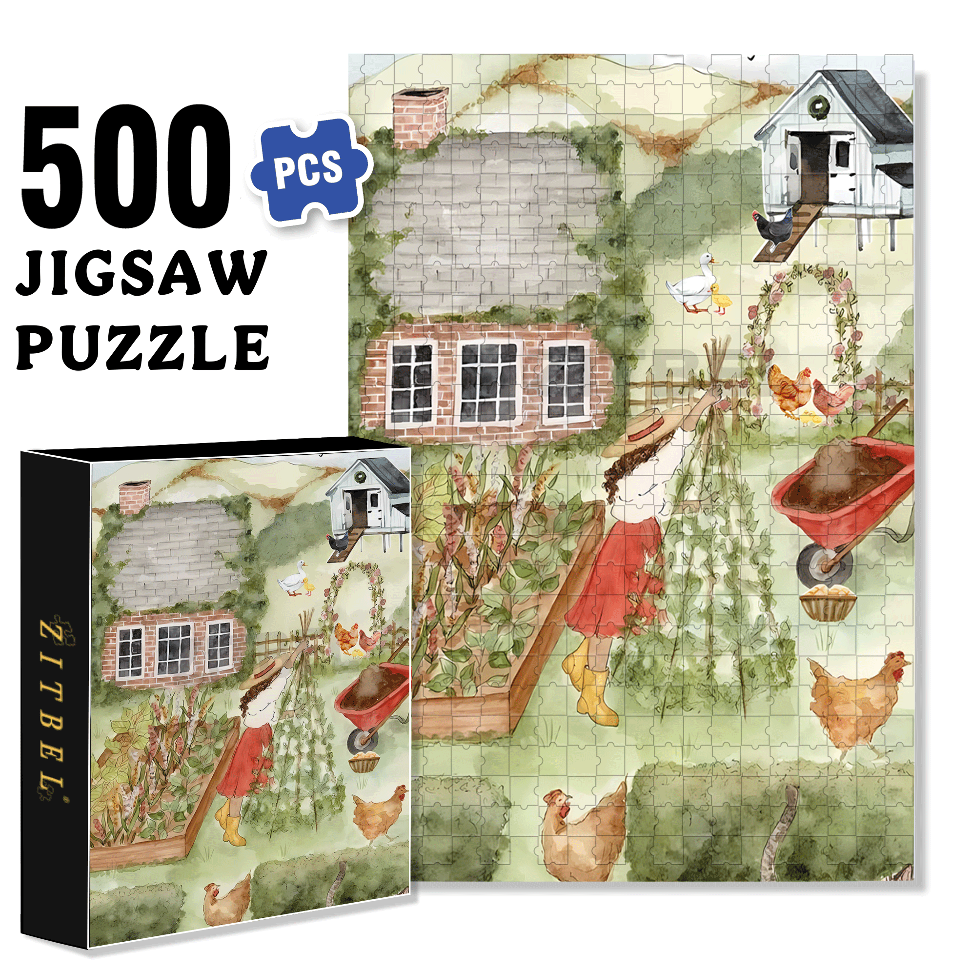 Slow Living On The Farm 500pcs/1000pcs Jigsaw Puzzle, Scratch-Resistant, Interactive Family Game & Brain-Boosting DIY Decor, Perfect for Halloween, Christmas & New Year Gifts, Family Puzzle Game