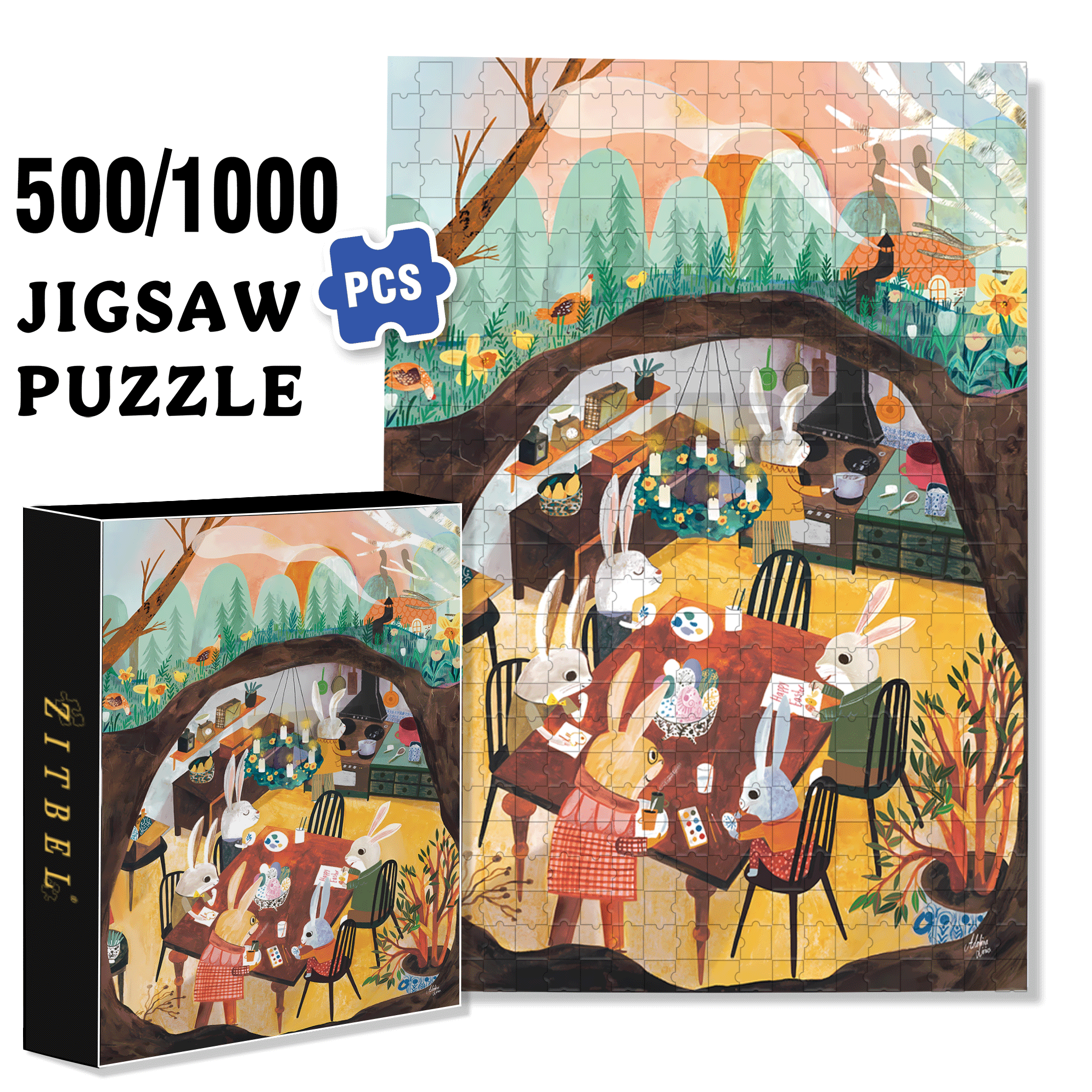 Spring Preparations 500pcs/1000pcs Jigsaw Puzzle, Scratch-Resistant, Interactive Family Game & Brain-Boosting DIY Decor, Perfect for Halloween, Christmas & New Year Gifts, Family Puzzle Game