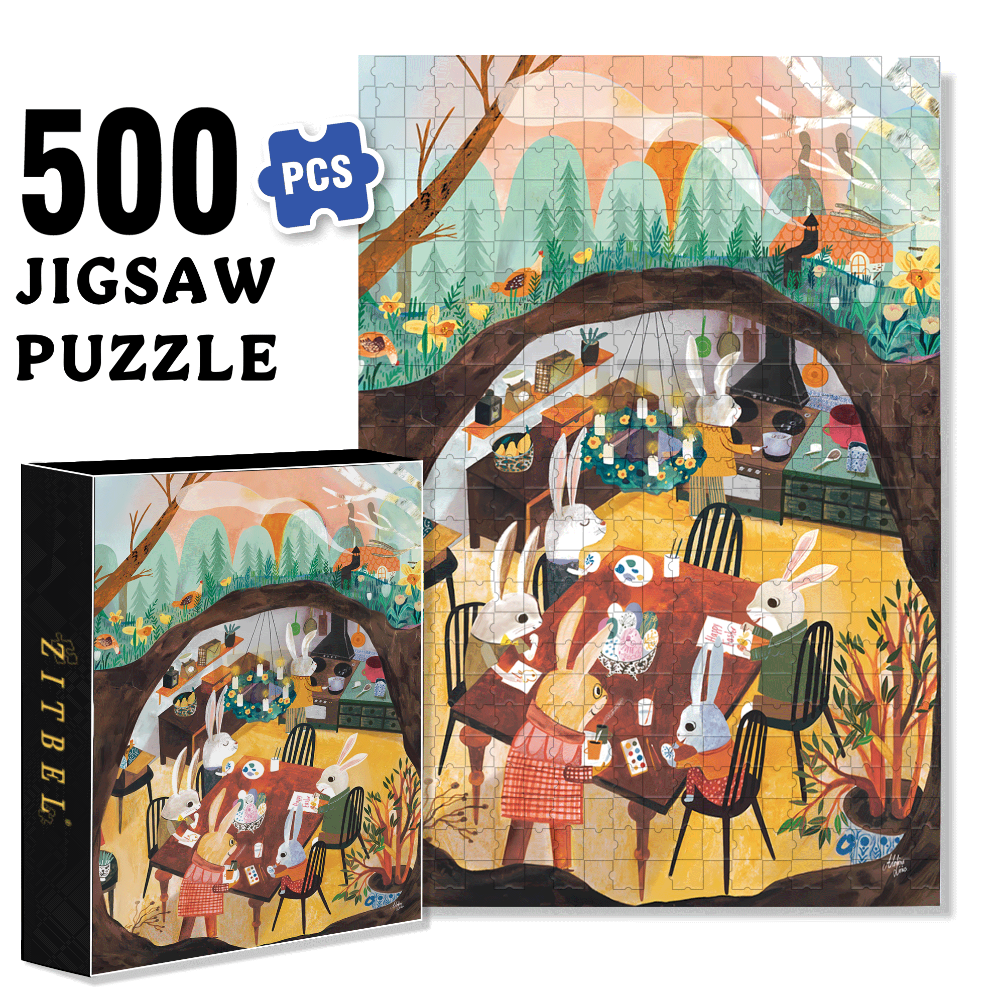 Spring Preparations 500pcs/1000pcs Jigsaw Puzzle, Scratch-Resistant, Interactive Family Game & Brain-Boosting DIY Decor, Perfect for Halloween, Christmas & New Year Gifts, Family Puzzle Game