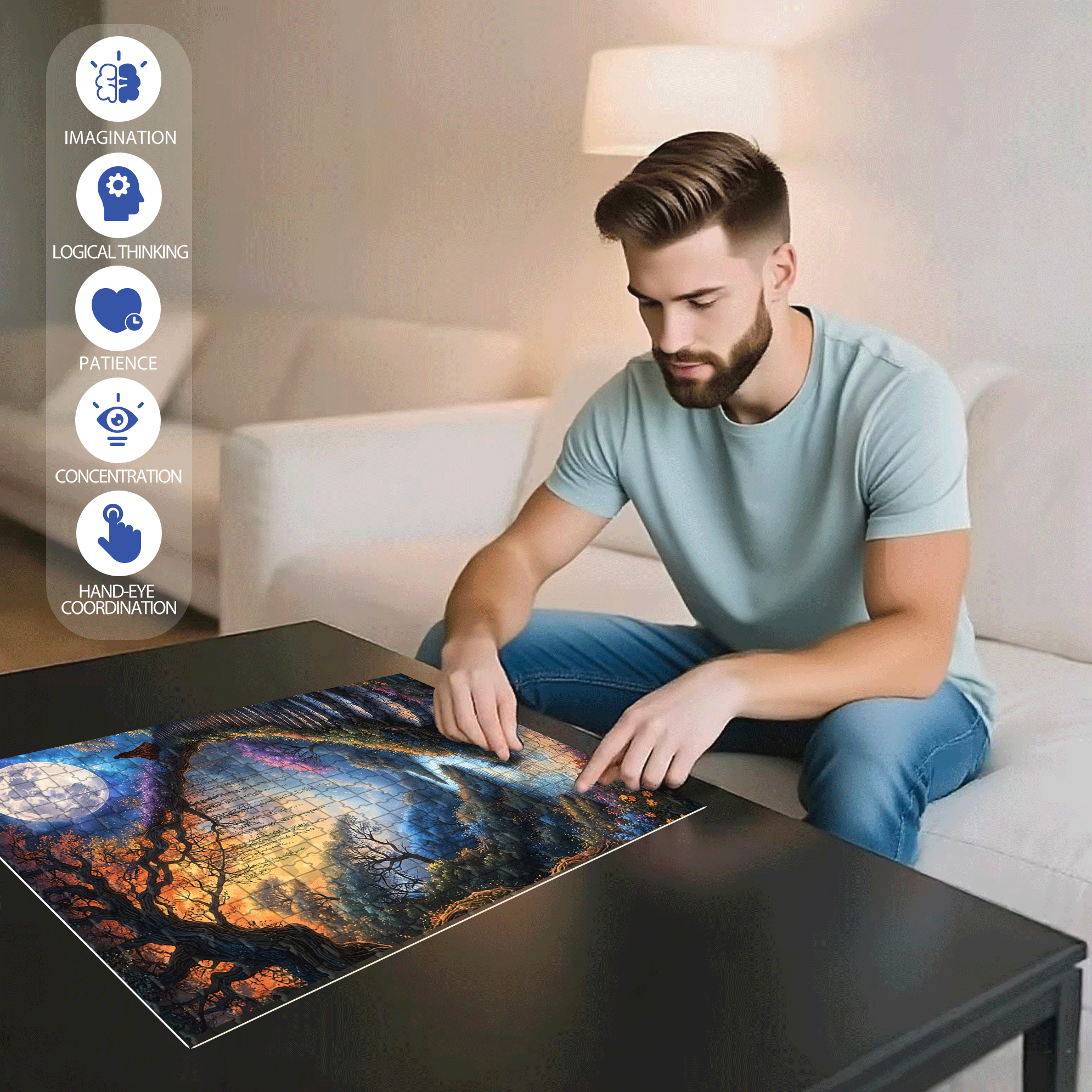 Stairway To The Moon 500pcs/1000pcs Jigsaw Puzzle, Scratch-Resistant, Interactive Family Game & Brain-Boosting DIY Decor, Perfect for Halloween, Christmas & New Year Gifts, Family Puzzle Game