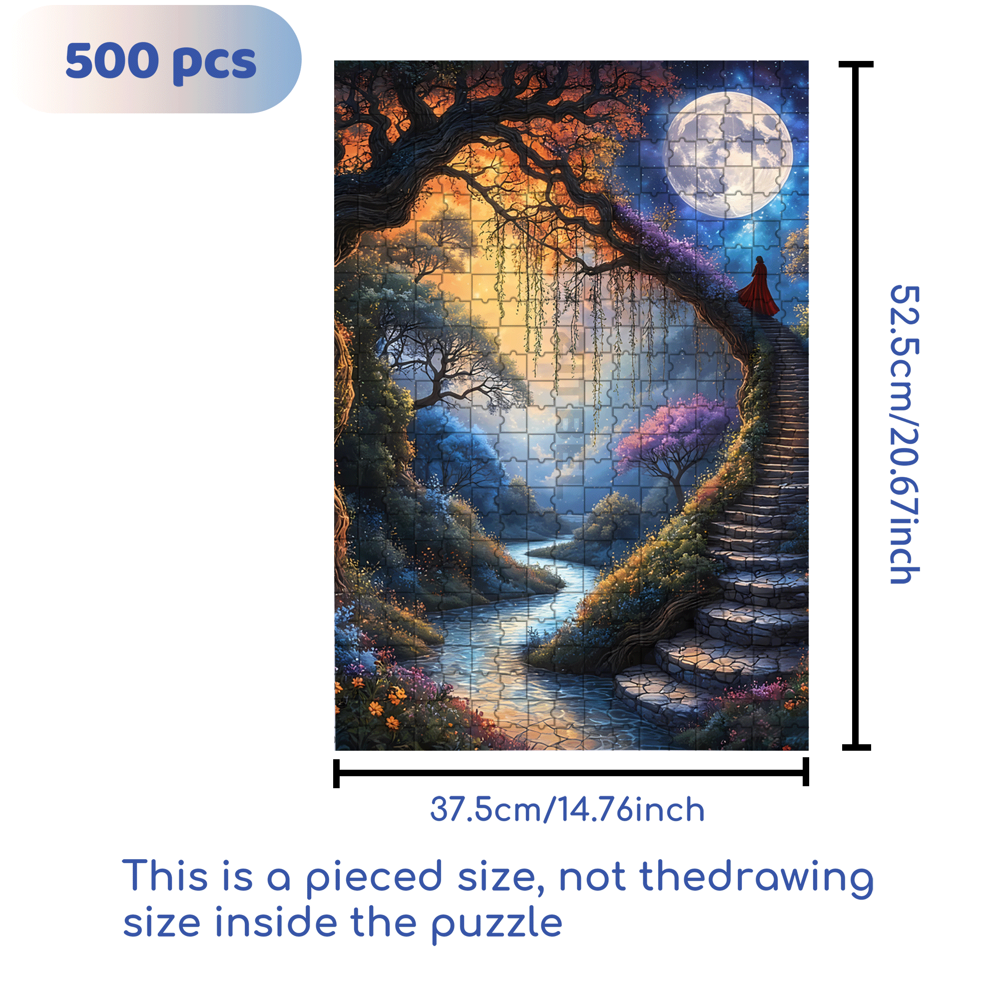 Stairway To The Moon 500pcs/1000pcs Jigsaw Puzzle, Scratch-Resistant, Interactive Family Game & Brain-Boosting DIY Decor, Perfect for Halloween, Christmas & New Year Gifts, Family Puzzle Game