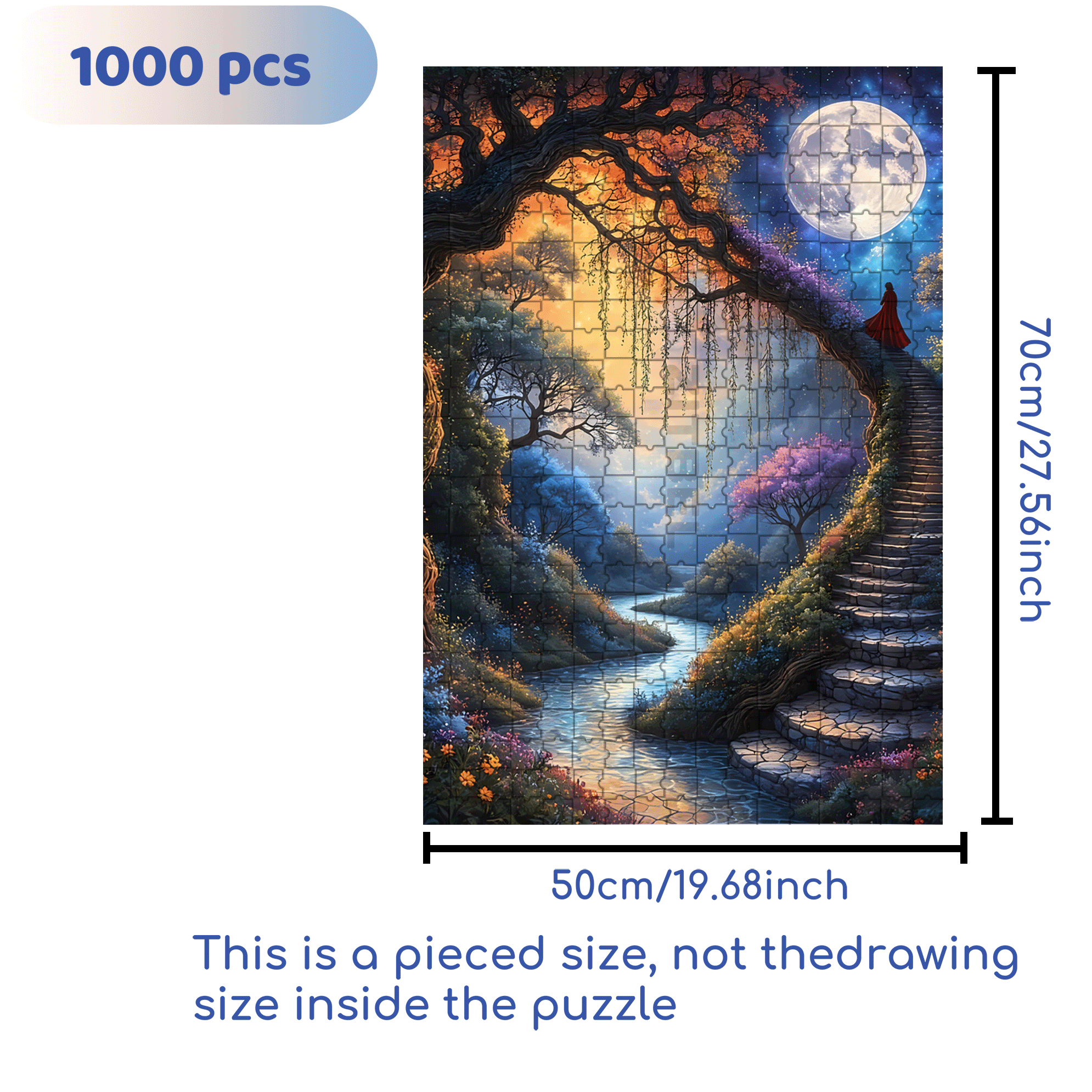 Stairway To The Moon 500pcs/1000pcs Jigsaw Puzzle, Scratch-Resistant, Interactive Family Game & Brain-Boosting DIY Decor, Perfect for Halloween, Christmas & New Year Gifts, Family Puzzle Game