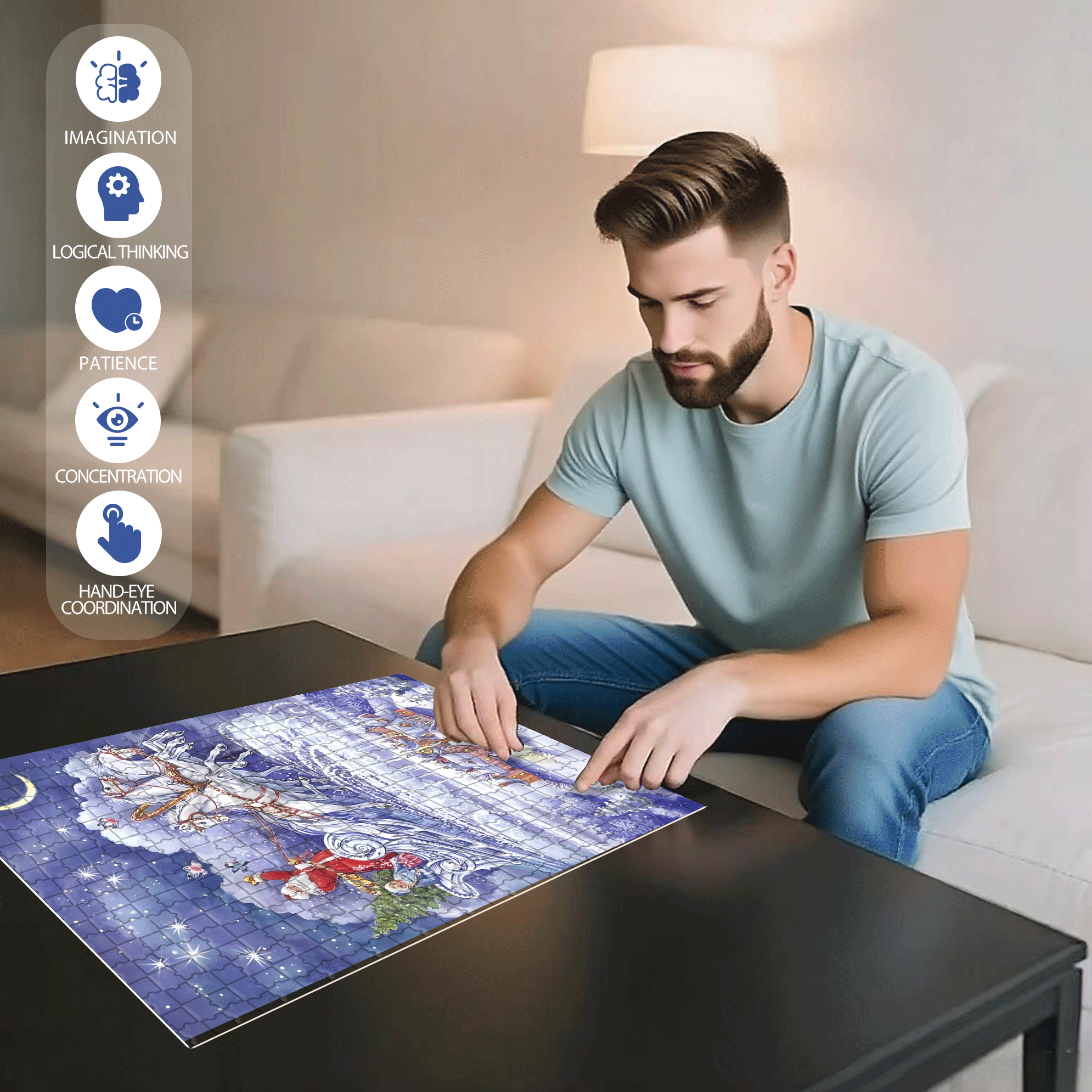 Starry Night Sleigh 500pcs/1000pcs Jigsaw Puzzle, Scratch-Resistant, Interactive Family Game & Brain-Boosting DIY Decor, Perfect for Halloween, Christmas & New Year Gifts, Family Puzzle Game