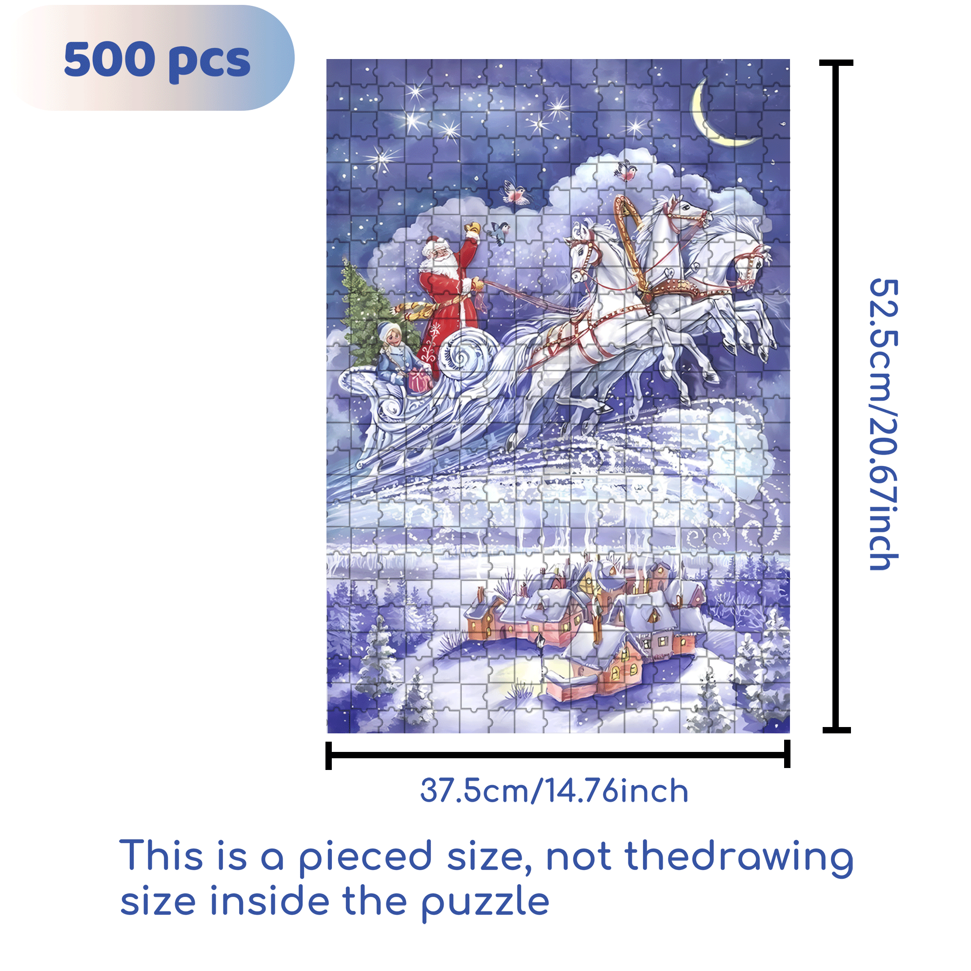 Starry Night Sleigh 500pcs/1000pcs Jigsaw Puzzle, Scratch-Resistant, Interactive Family Game & Brain-Boosting DIY Decor, Perfect for Halloween, Christmas & New Year Gifts, Family Puzzle Game