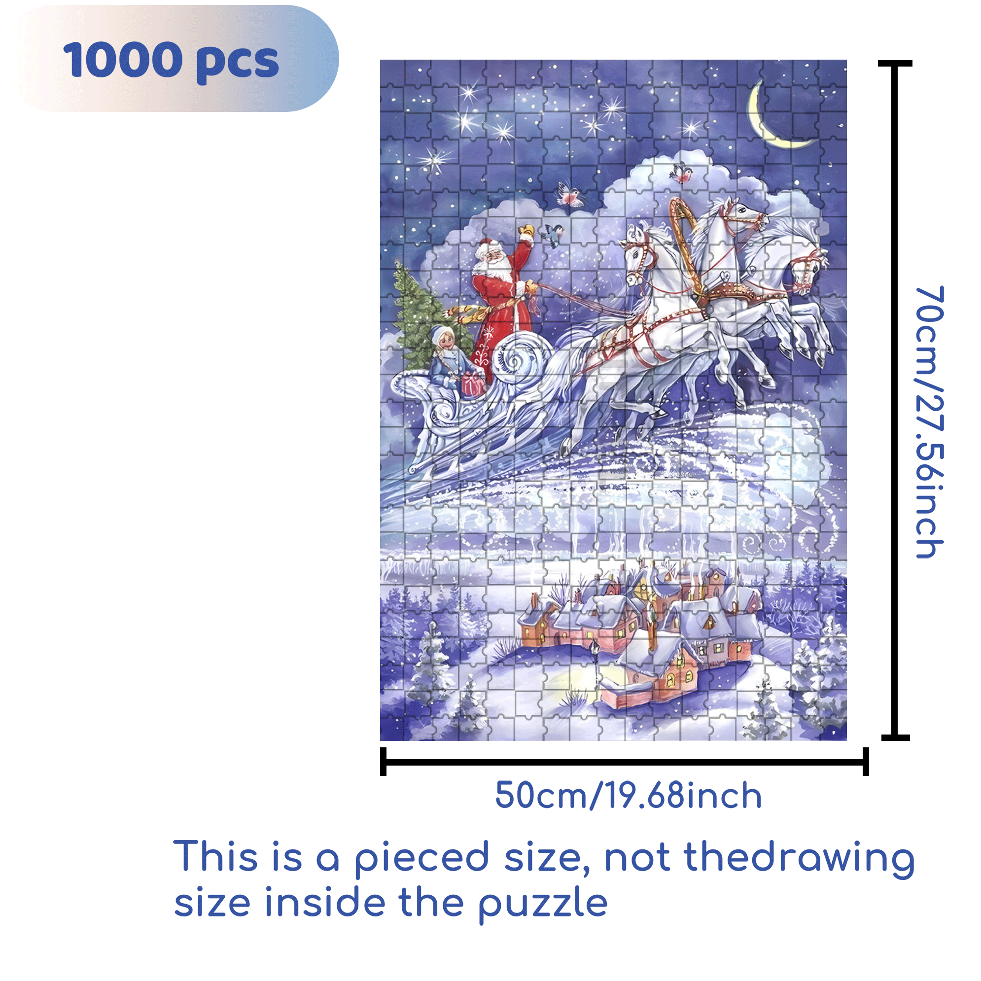 Starry Night Sleigh 500pcs/1000pcs Jigsaw Puzzle, Scratch-Resistant, Interactive Family Game & Brain-Boosting DIY Decor, Perfect for Halloween, Christmas & New Year Gifts, Family Puzzle Game