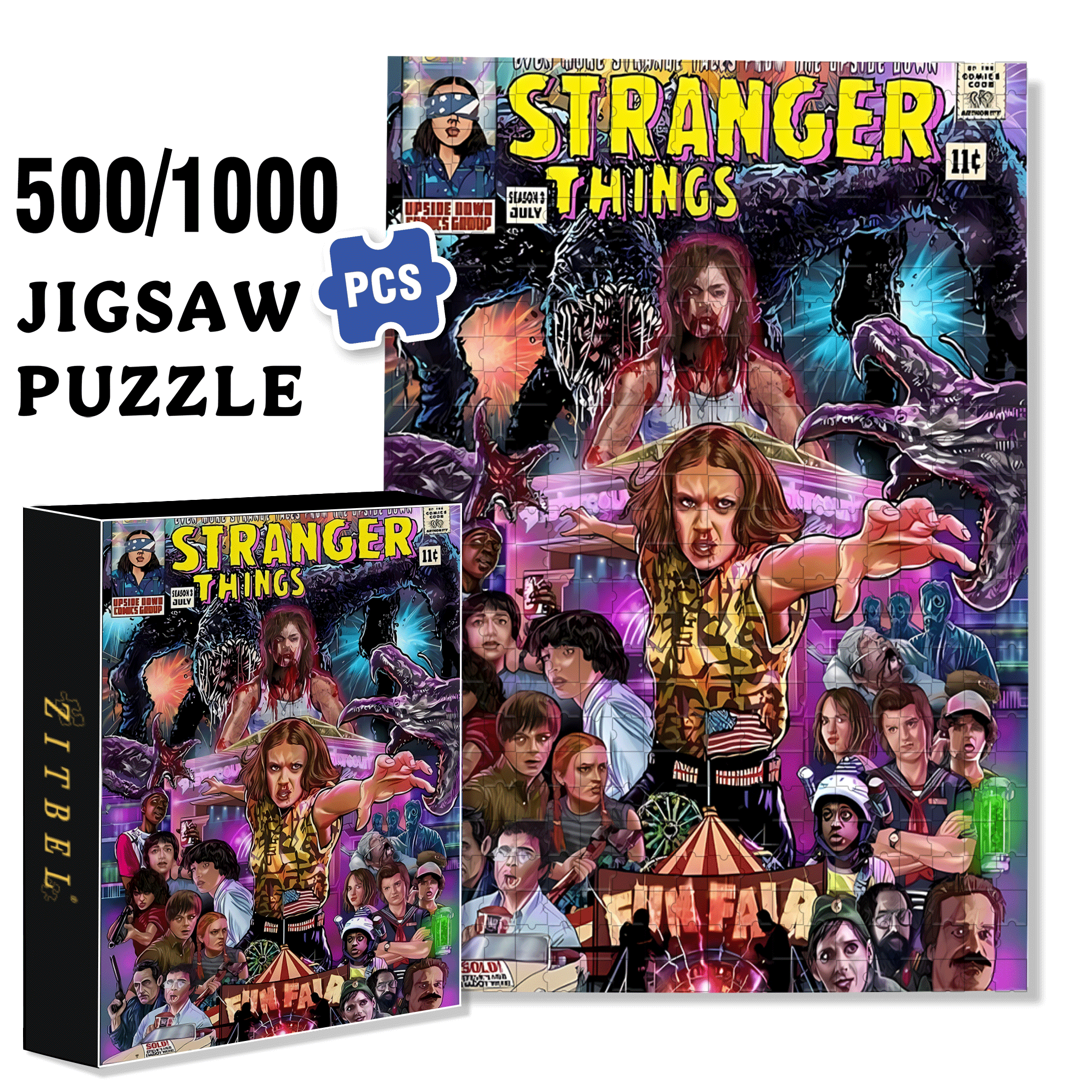 Stranger Things 500pcs/1000pcs Jigsaw Puzzle, Scratch-Resistant, Interactive Family Game & Brain-Boosting DIY Decor, Perfect for Halloween, Christmas & New Year Gifts, Family Puzzle Game