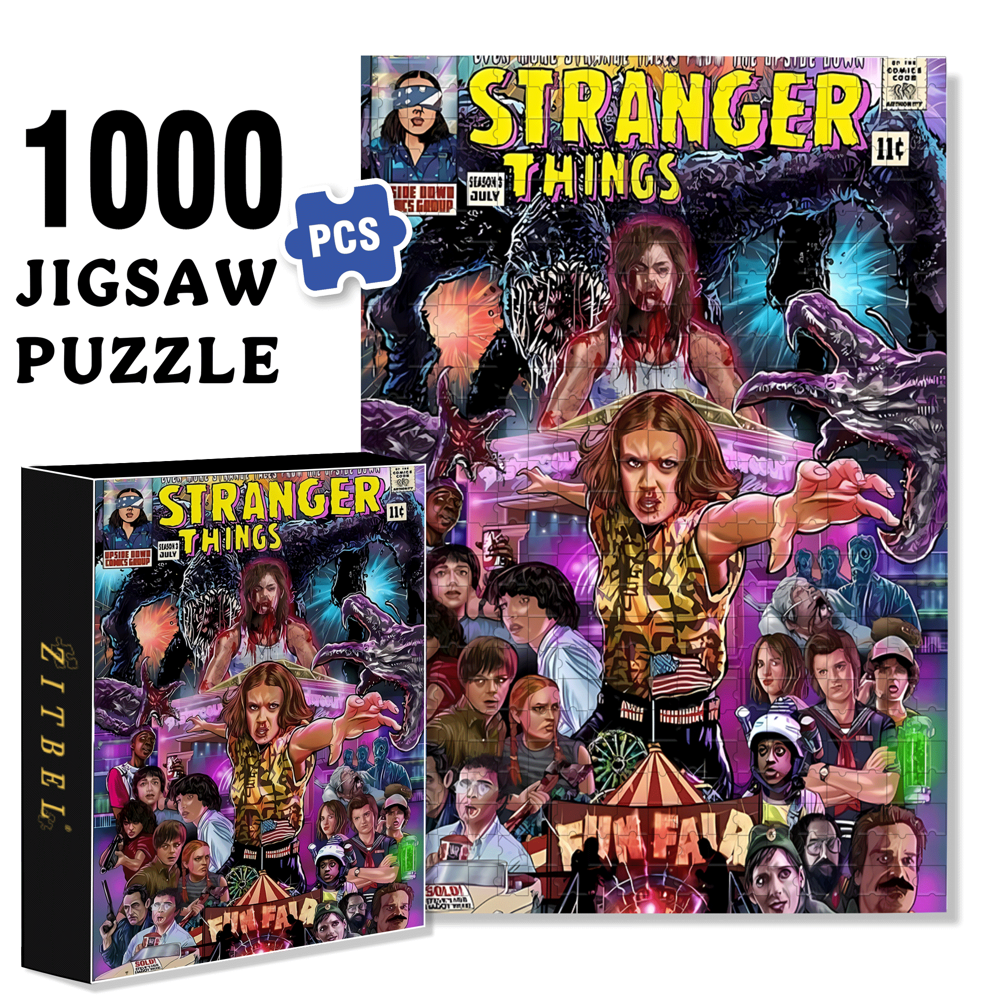 Stranger Things 500pcs/1000pcs Jigsaw Puzzle, Scratch-Resistant, Interactive Family Game & Brain-Boosting DIY Decor, Perfect for Halloween, Christmas & New Year Gifts, Family Puzzle Game