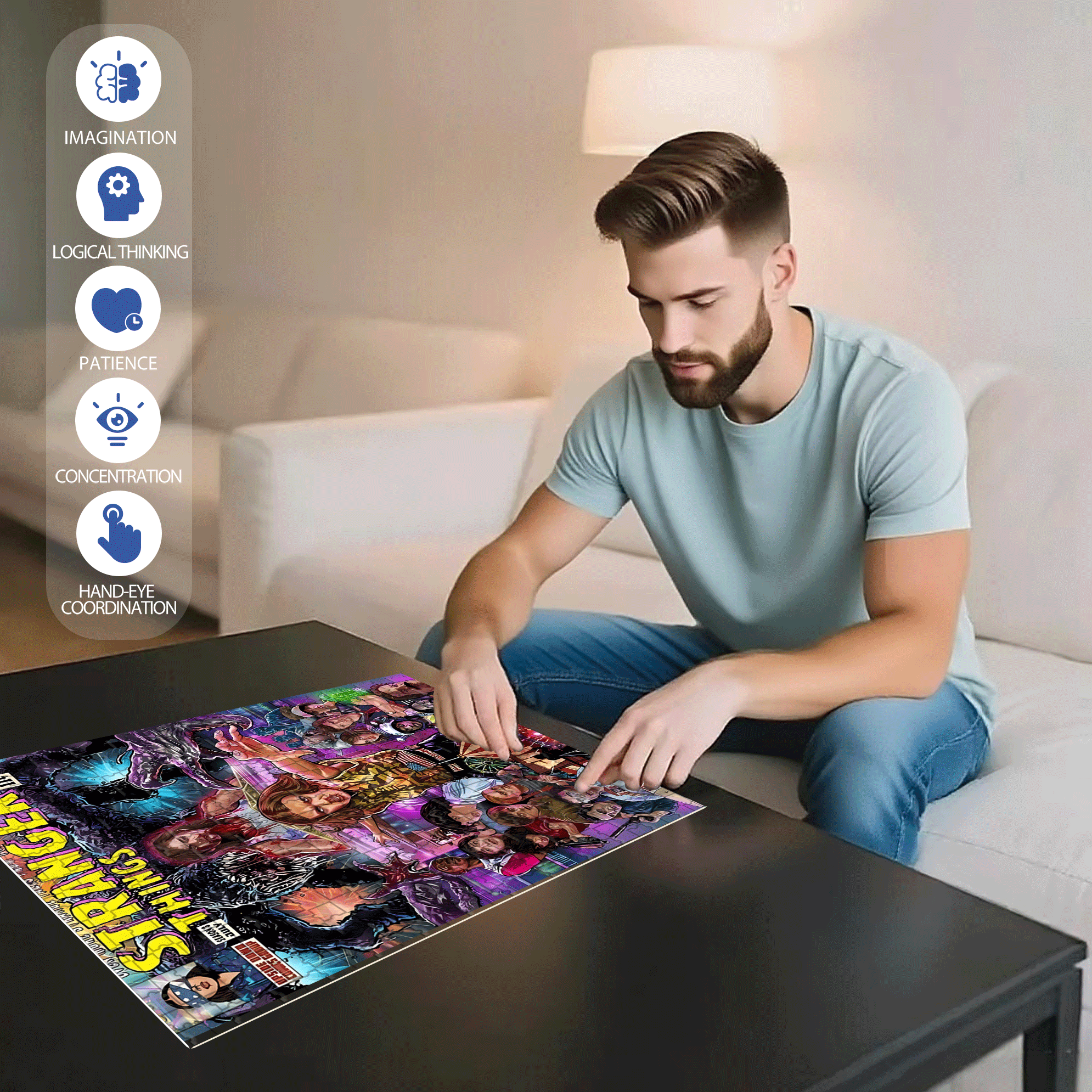 Stranger Things 500pcs/1000pcs Jigsaw Puzzle, Scratch-Resistant, Interactive Family Game & Brain-Boosting DIY Decor, Perfect for Halloween, Christmas & New Year Gifts, Family Puzzle Game