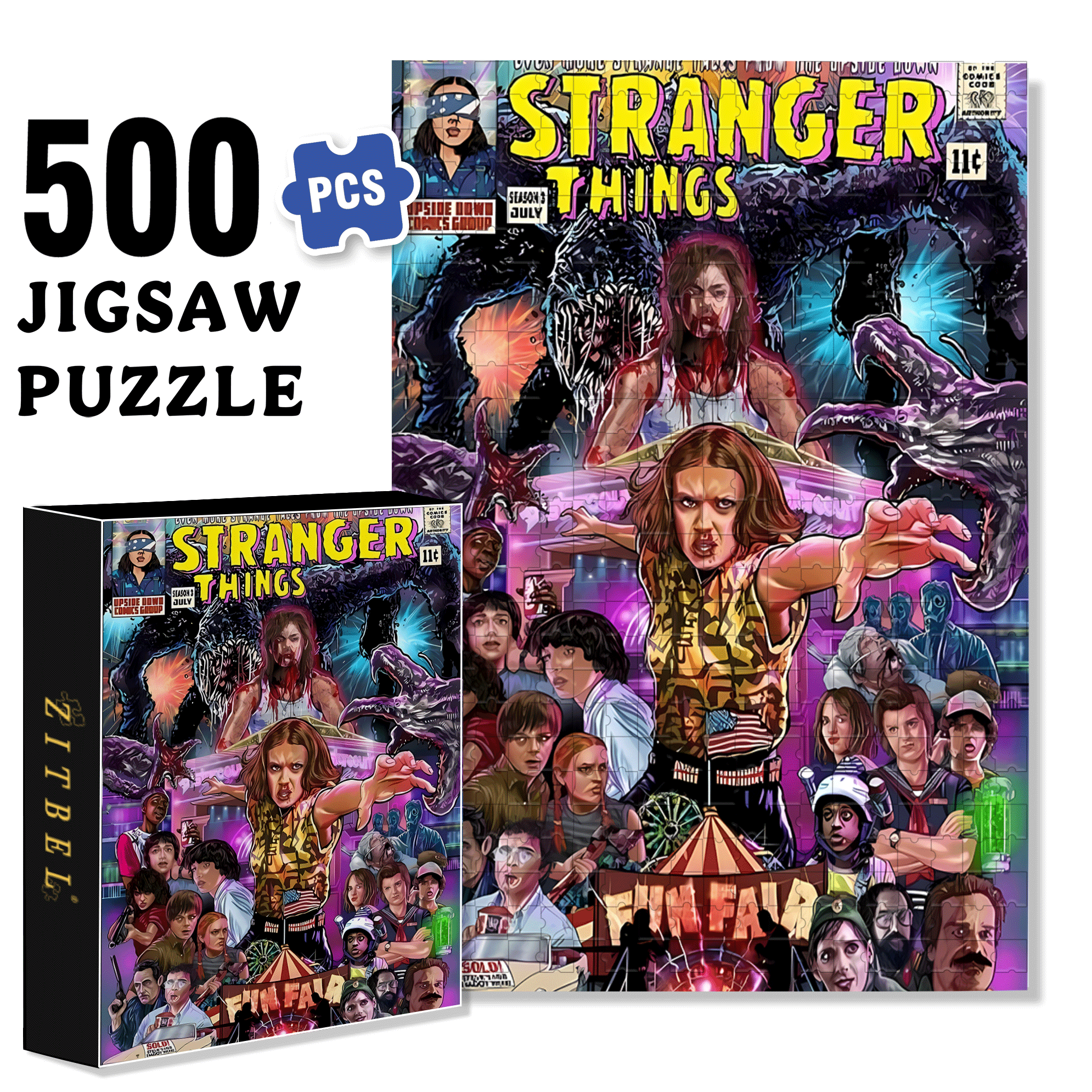 Stranger Things 500pcs/1000pcs Jigsaw Puzzle, Scratch-Resistant, Interactive Family Game & Brain-Boosting DIY Decor, Perfect for Halloween, Christmas & New Year Gifts, Family Puzzle Game