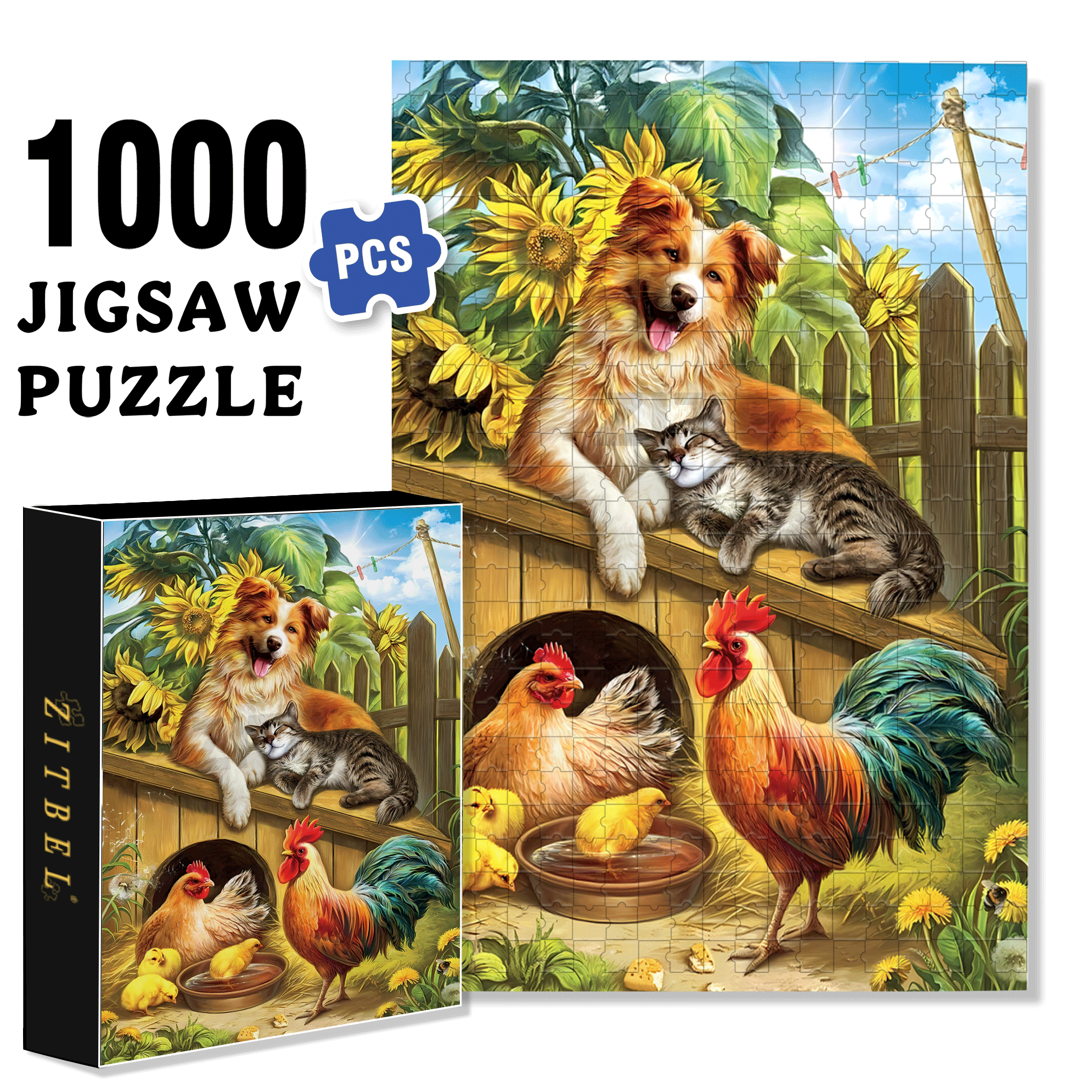 Summer Farm Friends 500pcs/1000pcs Jigsaw Puzzle, Scratch-Resistant, Interactive Family Game & Brain-Boosting DIY Decor, Perfect for Halloween, Christmas & New Year Gifts, Family Puzzle Game