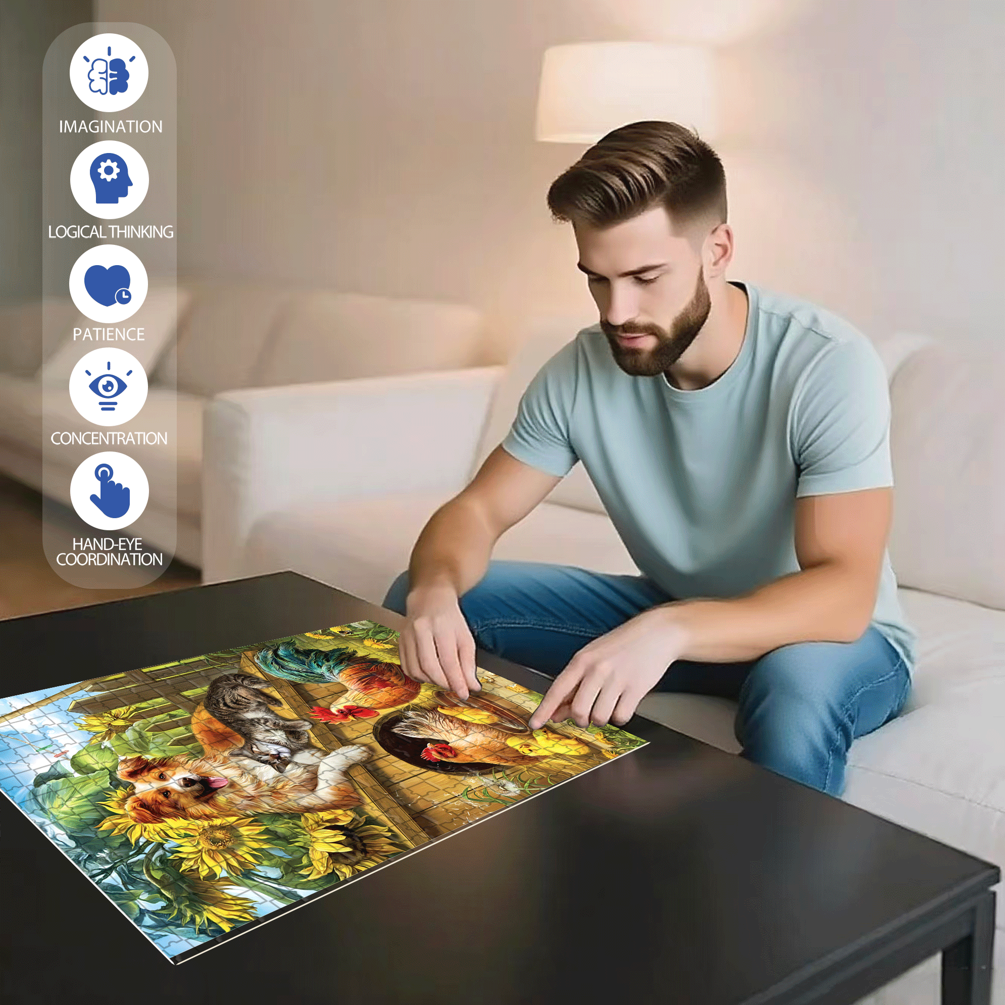 Summer Farm Friends 500pcs/1000pcs Jigsaw Puzzle, Scratch-Resistant, Interactive Family Game & Brain-Boosting DIY Decor, Perfect for Halloween, Christmas & New Year Gifts, Family Puzzle Game