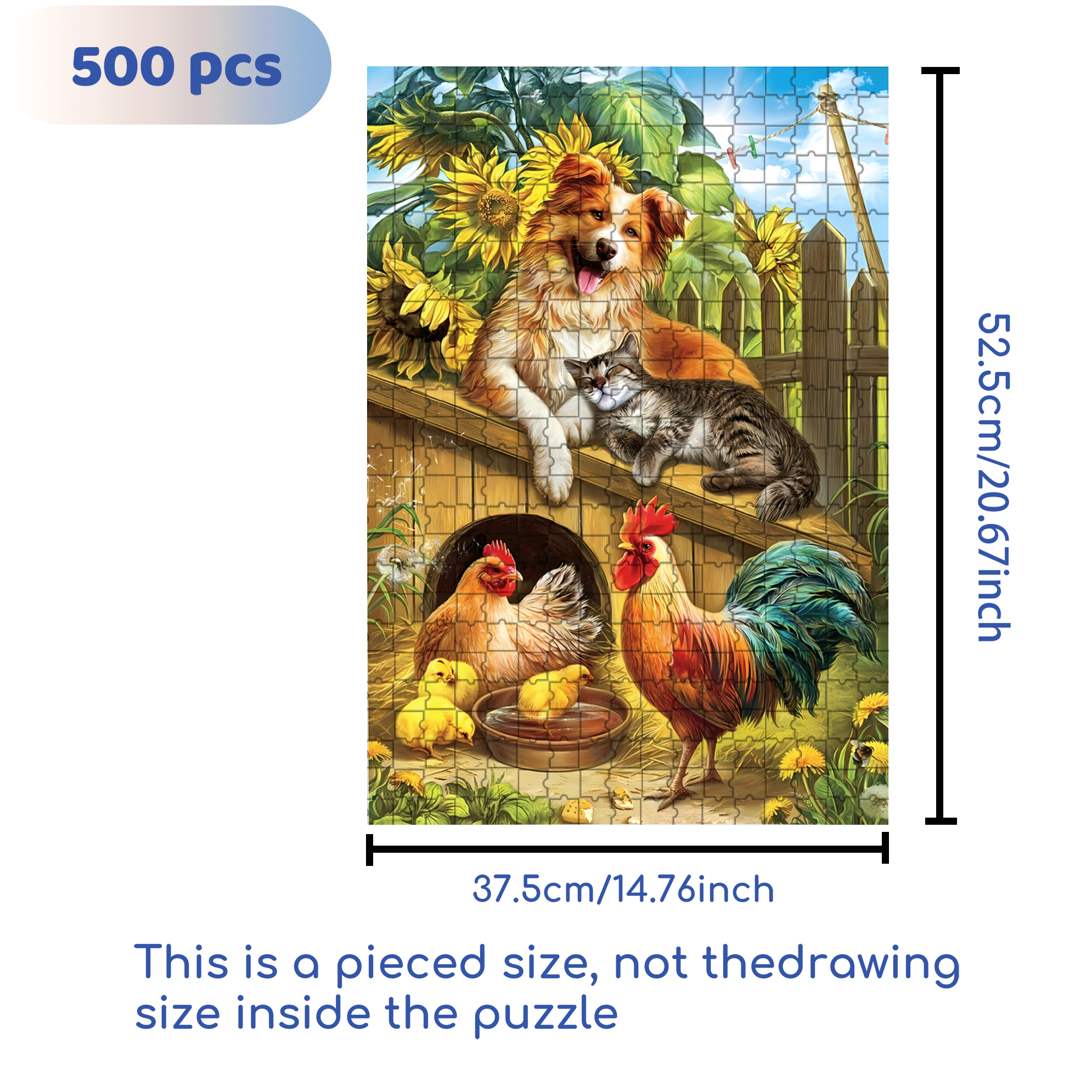 Summer Farm Friends 500pcs/1000pcs Jigsaw Puzzle, Scratch-Resistant, Interactive Family Game & Brain-Boosting DIY Decor, Perfect for Halloween, Christmas & New Year Gifts, Family Puzzle Game