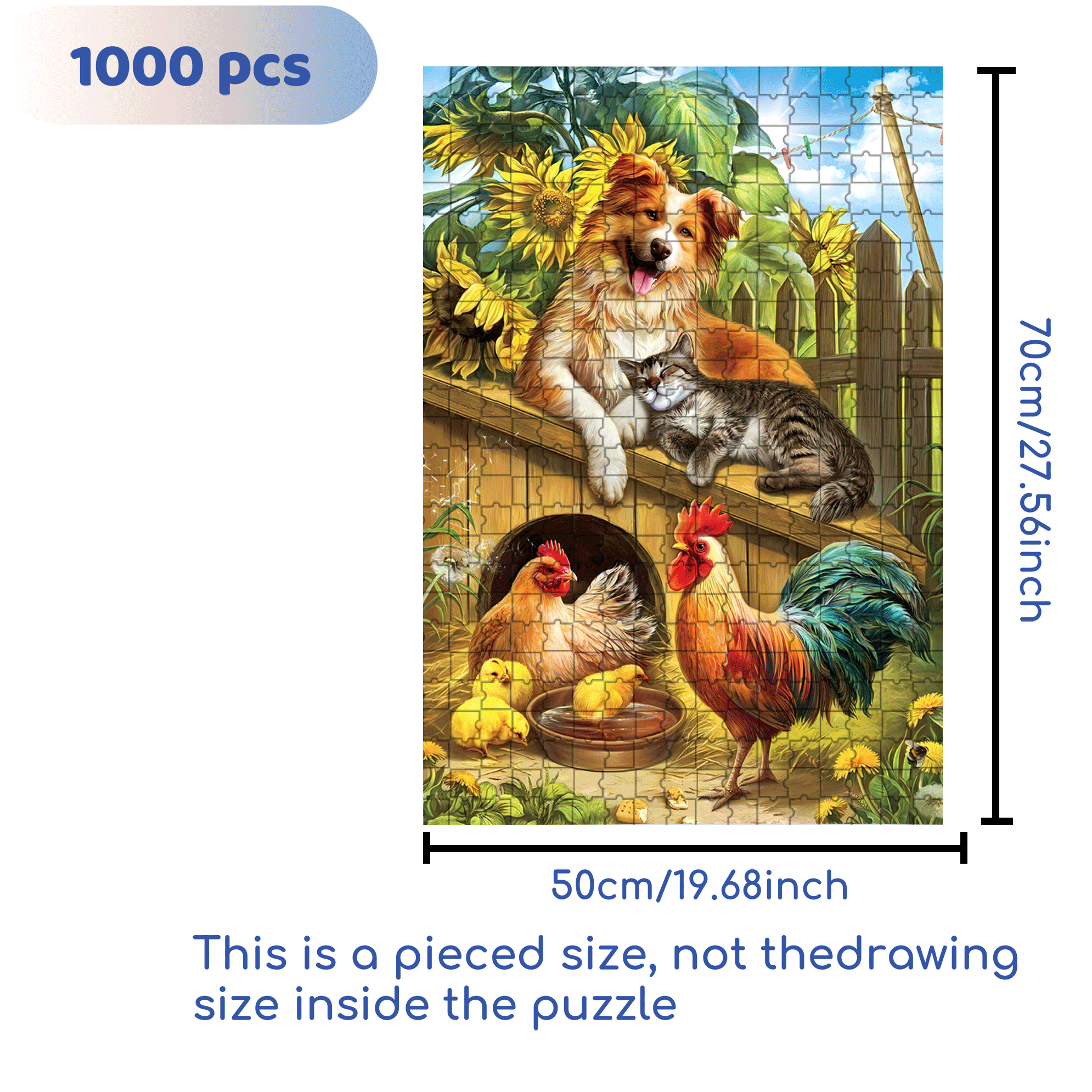 Summer Farm Friends 500pcs/1000pcs Jigsaw Puzzle, Scratch-Resistant, Interactive Family Game & Brain-Boosting DIY Decor, Perfect for Halloween, Christmas & New Year Gifts, Family Puzzle Game