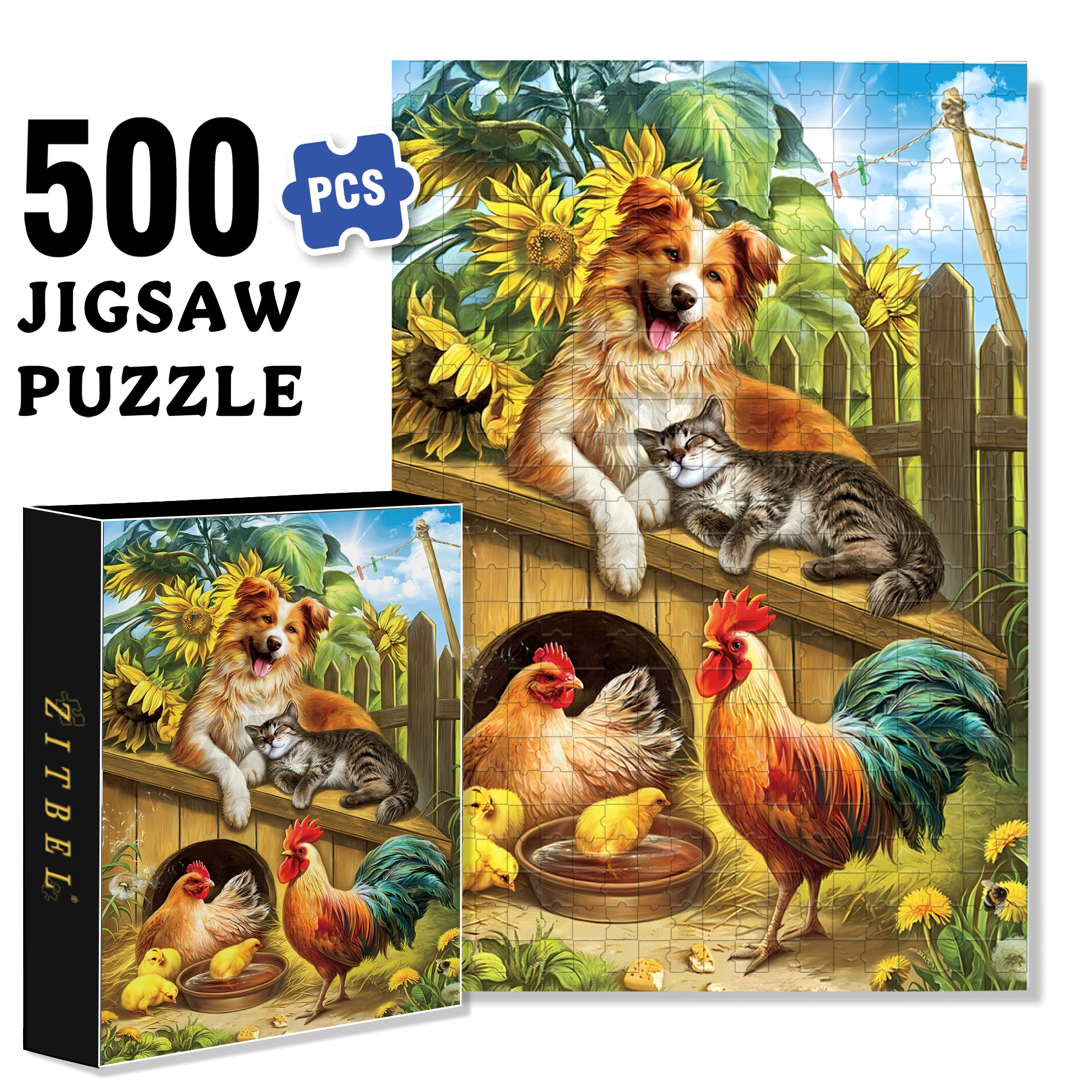 Summer Farm Friends 500pcs/1000pcs Jigsaw Puzzle, Scratch-Resistant, Interactive Family Game & Brain-Boosting DIY Decor, Perfect for Halloween, Christmas & New Year Gifts, Family Puzzle Game