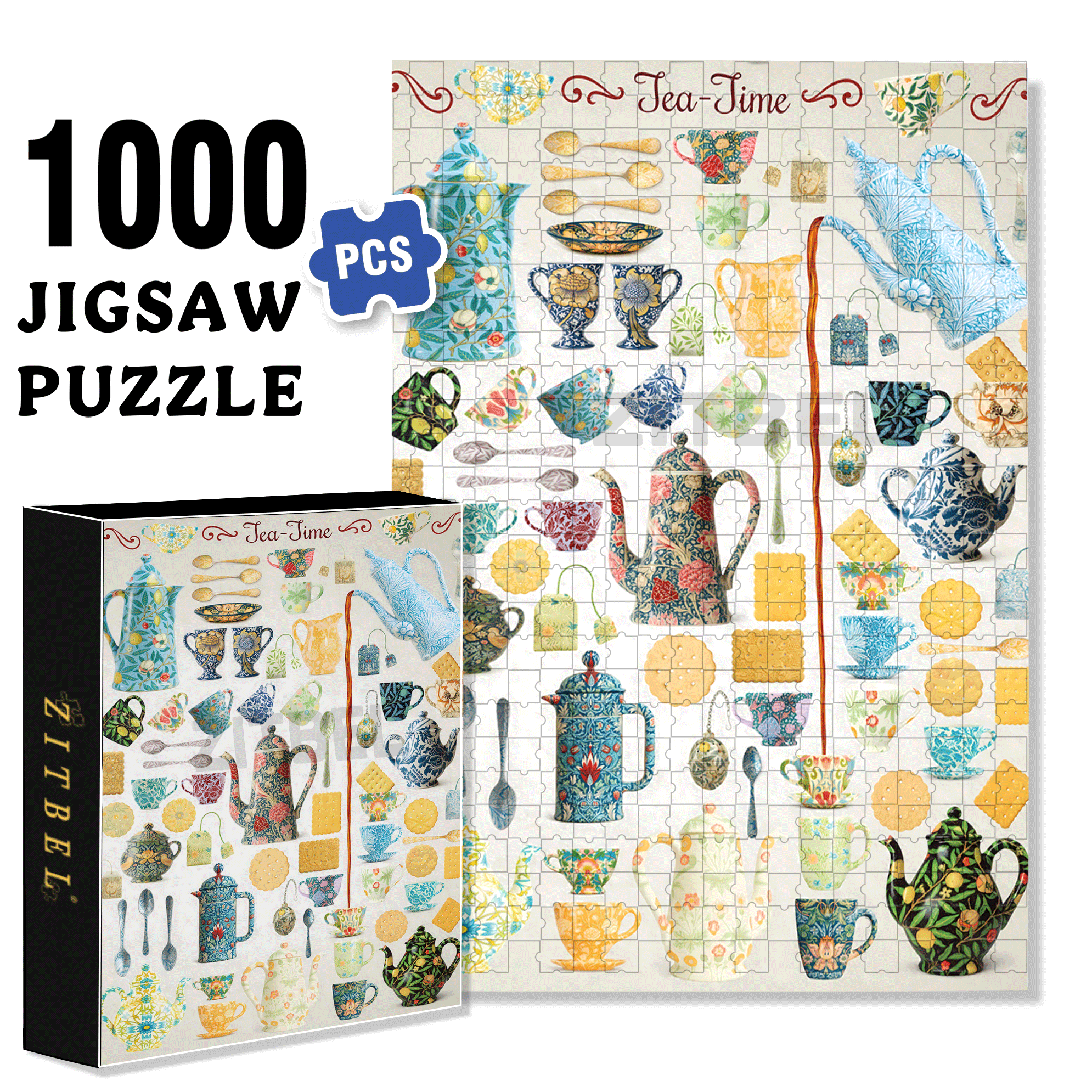 Tea Times 500pcs/1000pcs Jigsaw Puzzle, Scratch-Resistant, Interactive Family Game & Brain-Boosting DIY Decor, Perfect for Halloween, Christmas & New Year Gifts, Family Puzzle Game