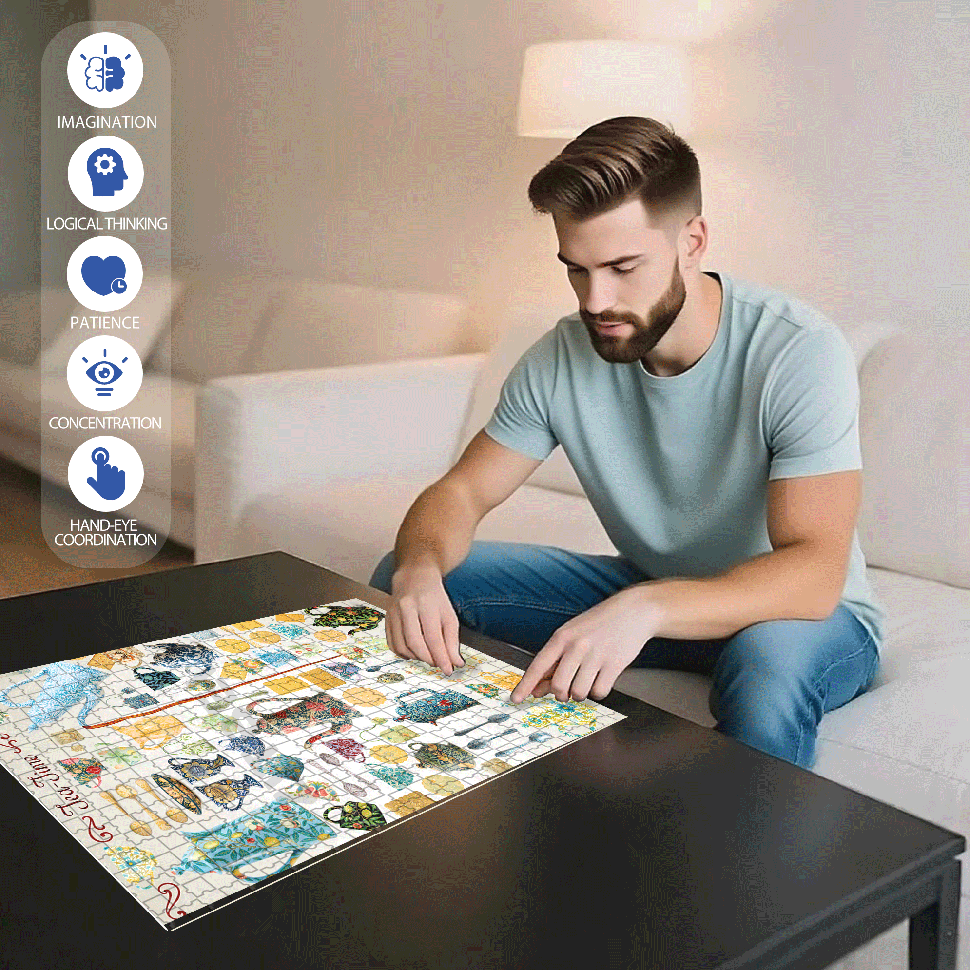 Tea Times 500pcs/1000pcs Jigsaw Puzzle, Scratch-Resistant, Interactive Family Game & Brain-Boosting DIY Decor, Perfect for Halloween, Christmas & New Year Gifts, Family Puzzle Game